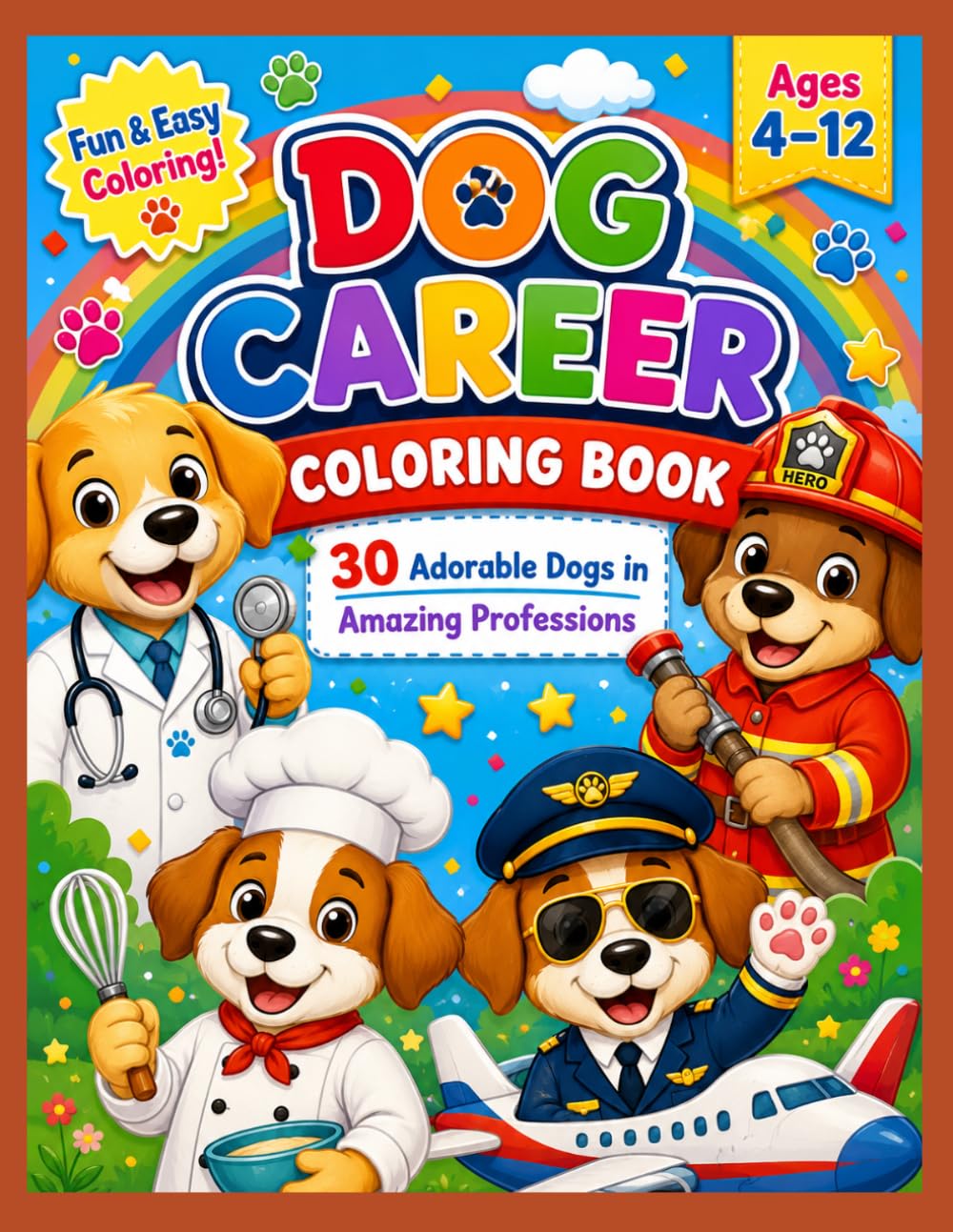 DOG CAREER COLORING BOOK: 30 Adorable Dogs in Amazing Professions