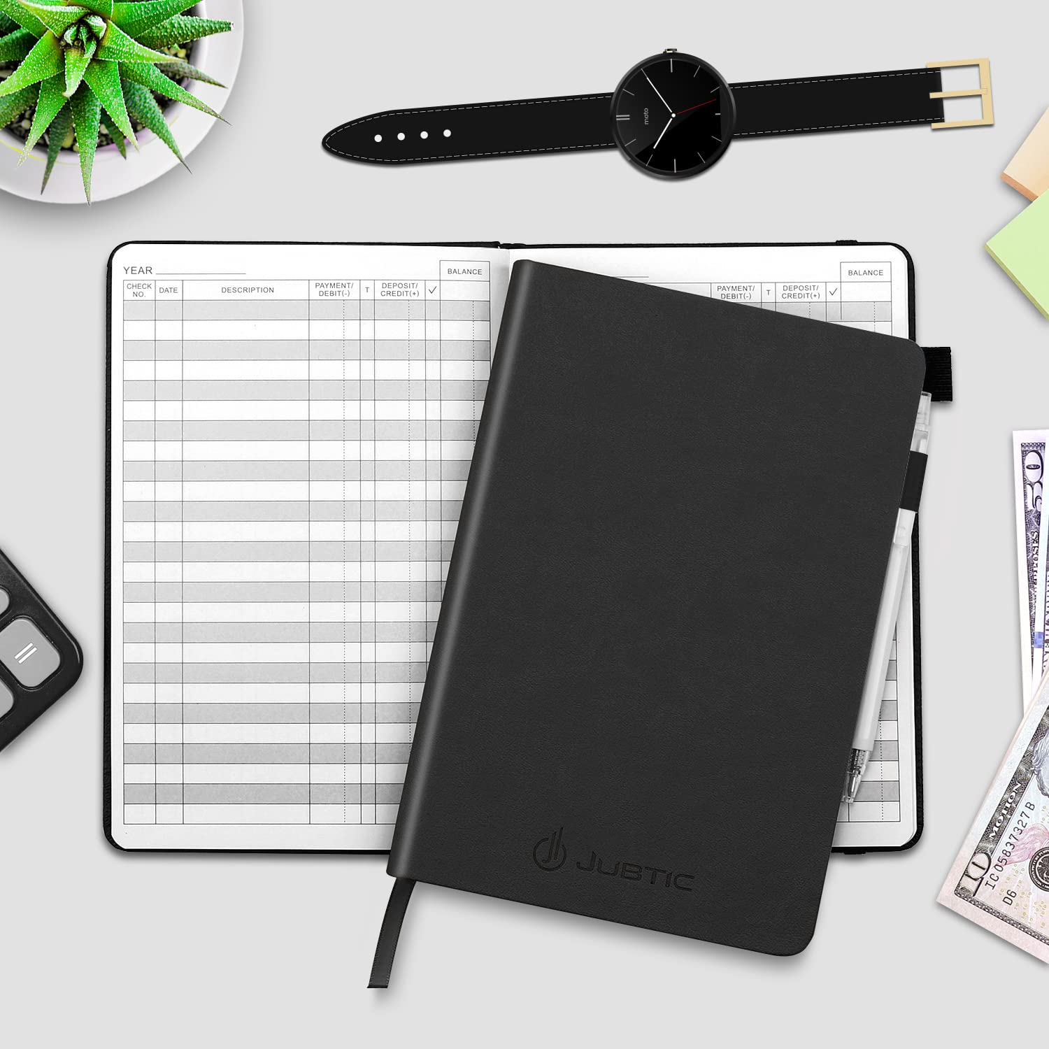 JUBTIC A5 Scheckregister für persönliches Scheckbuch, Ledger Transaktionsregister Logbuch für kleine Unternehmen. Verfolgen Sie Zahlungen, Finanzen, Einlagen, Debitkarte und Bankkonto - Schwarz