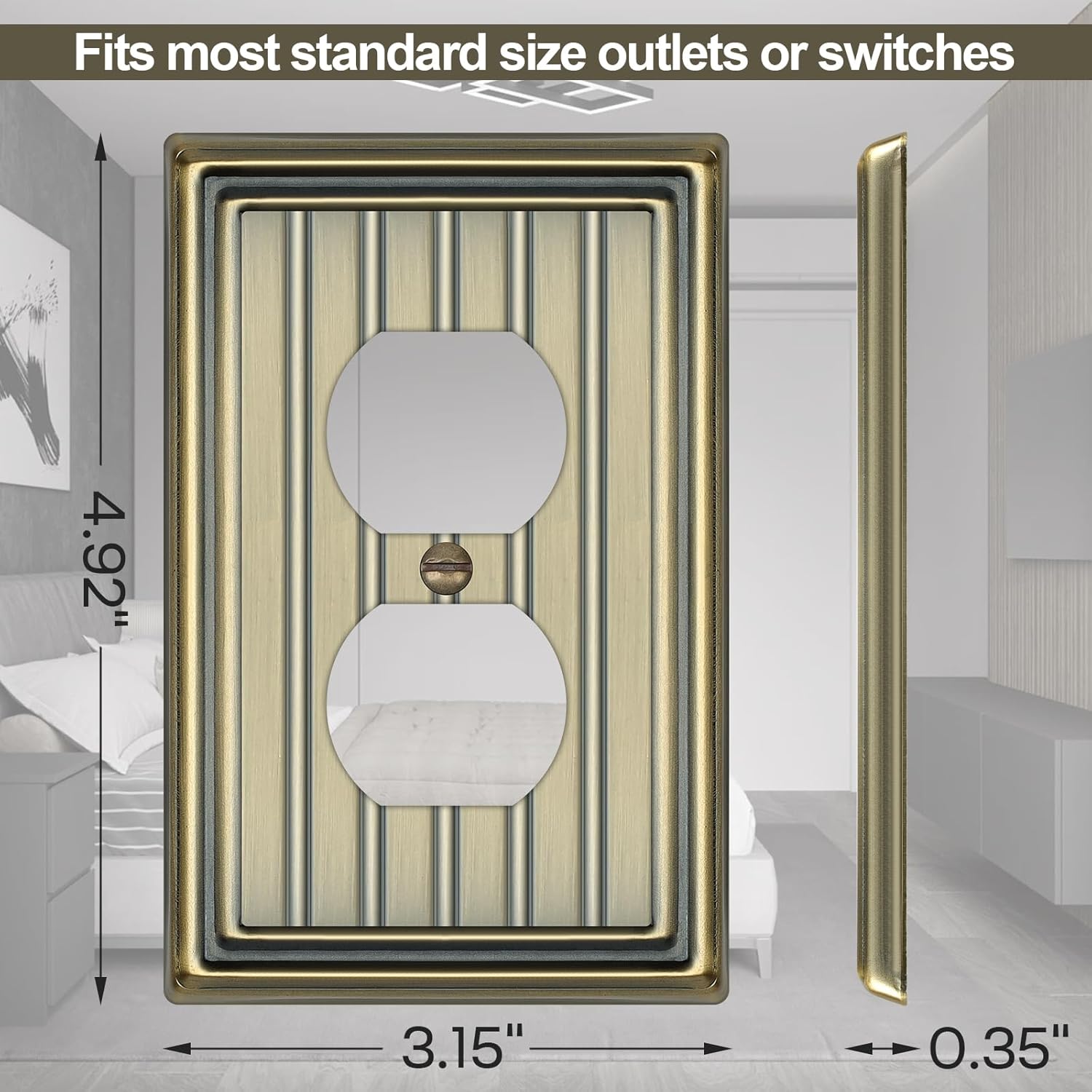 Metal Wall Plate for Electrical Outlets, Decorative Antique Brass Switch Plates Outlet Cover, Light Switch Cover Plate, 1-Gang Wall Plates (Duplex Outlet, 6 Pack)