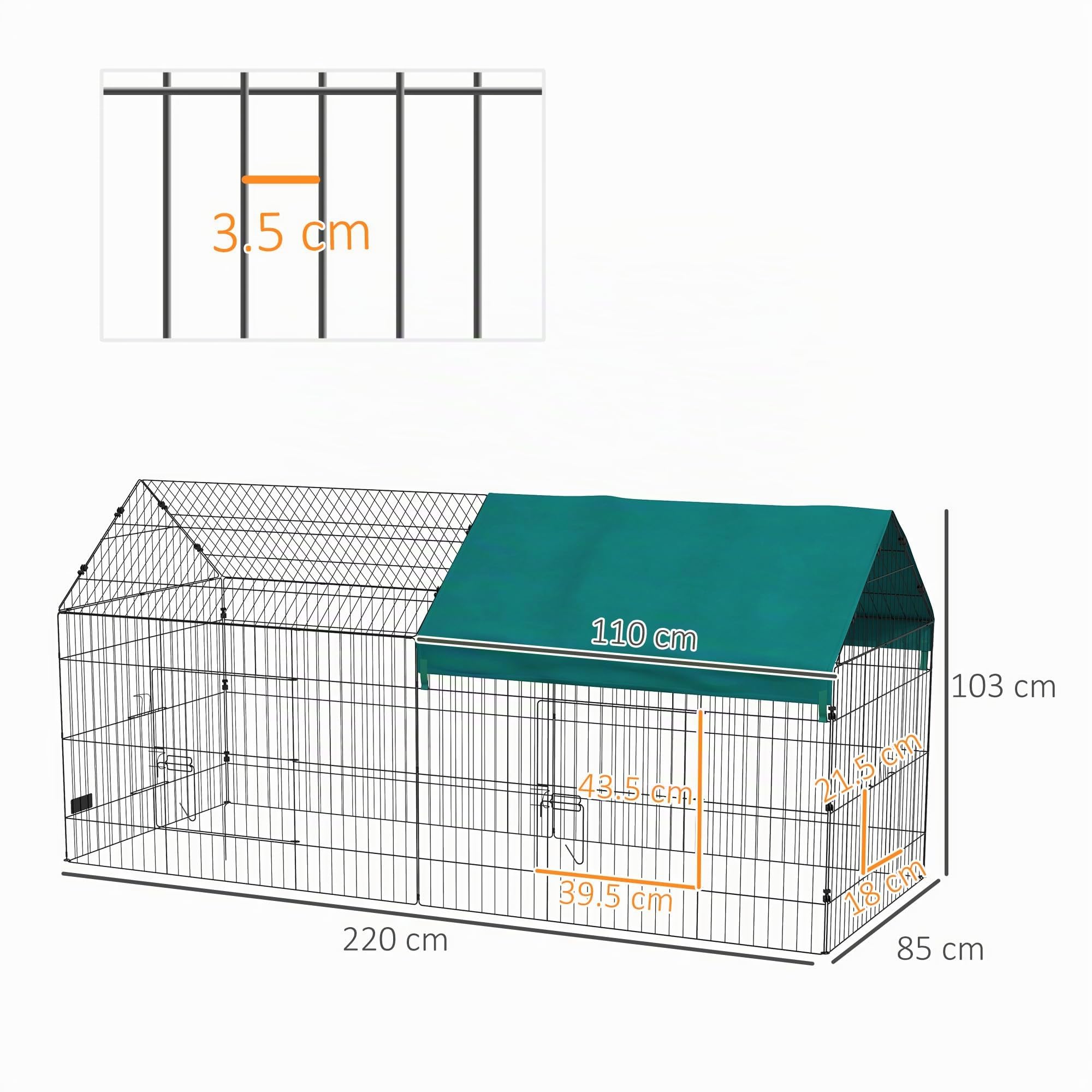 PawHut Gallinero metálico con Cubierta 87" x 34" x 41" Verde