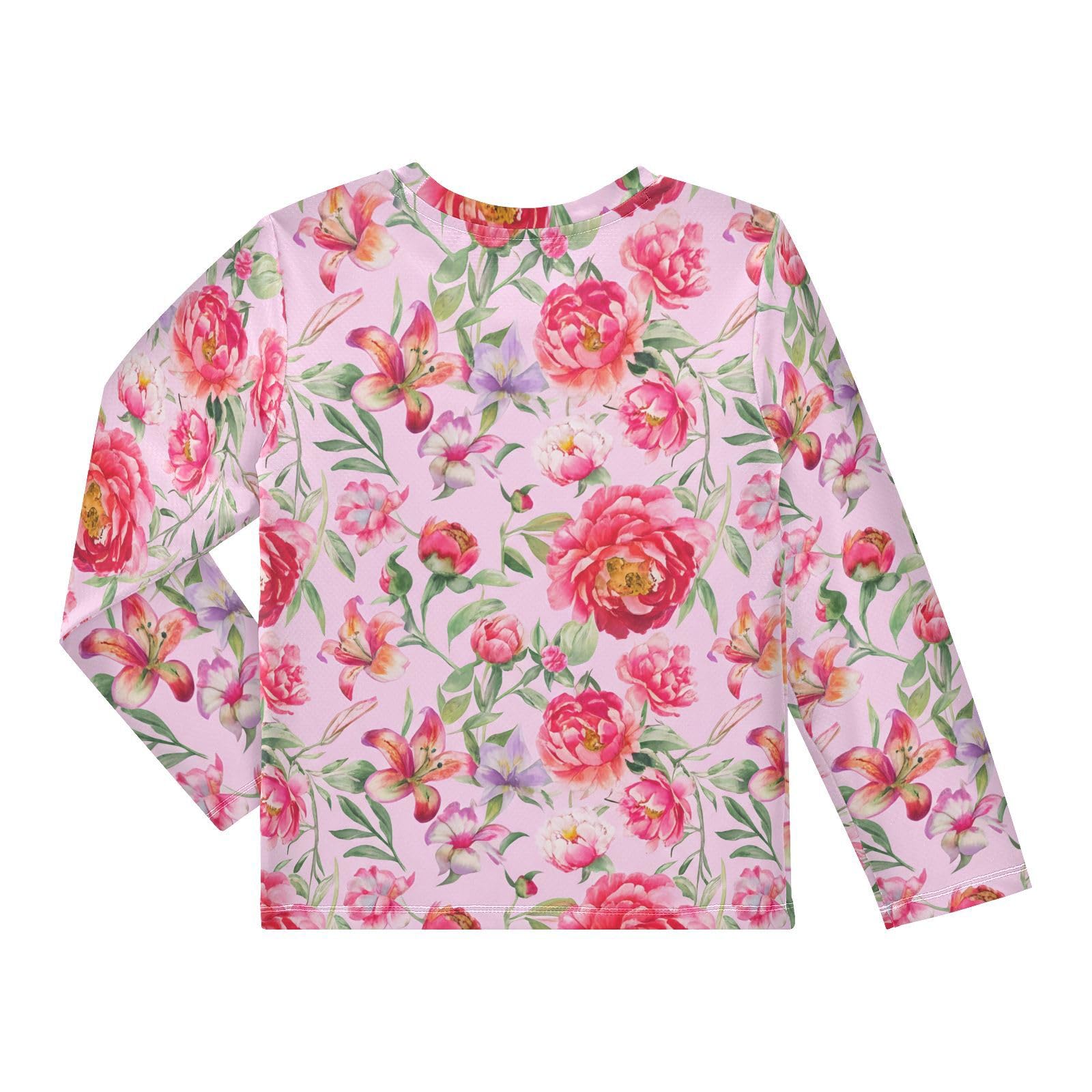 Peonies Lilies Floral Pink Rash Guard Shirt for Boys Sun Protection Shirt for Kids Toddlers UPF50+ 5-6T