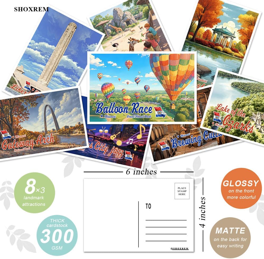 SHOXREM Missouri Postcards Set of 24, 4x6 Retro Travel Landmarks image 3