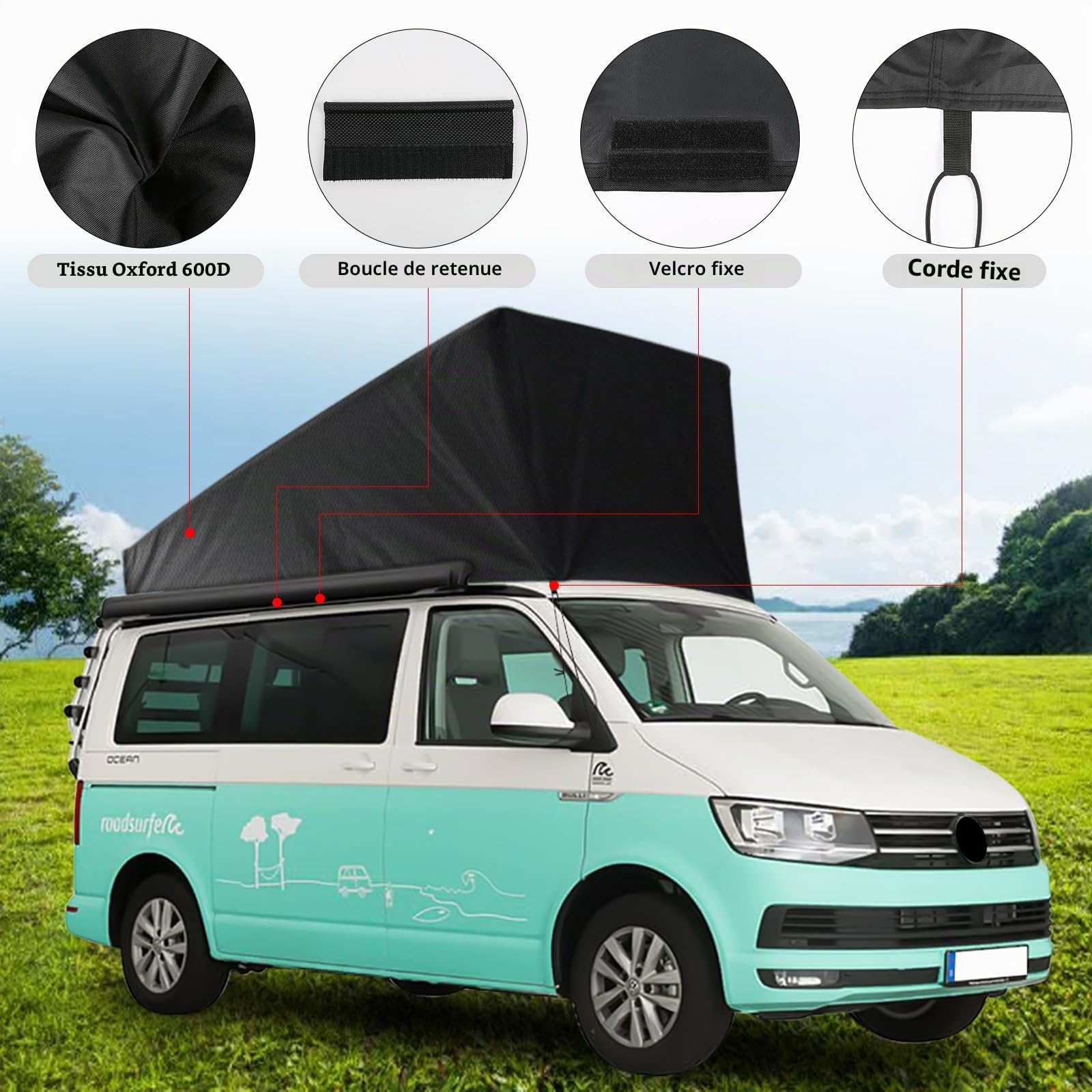 Protection du Toit Relevable Remplacement pour VW T6.1, Tente de Toit de Camping Car avec Protection Contre Les Intempéries pour Toit Escamotable, Ne Convient Pas Aux Toitures Rénovées
