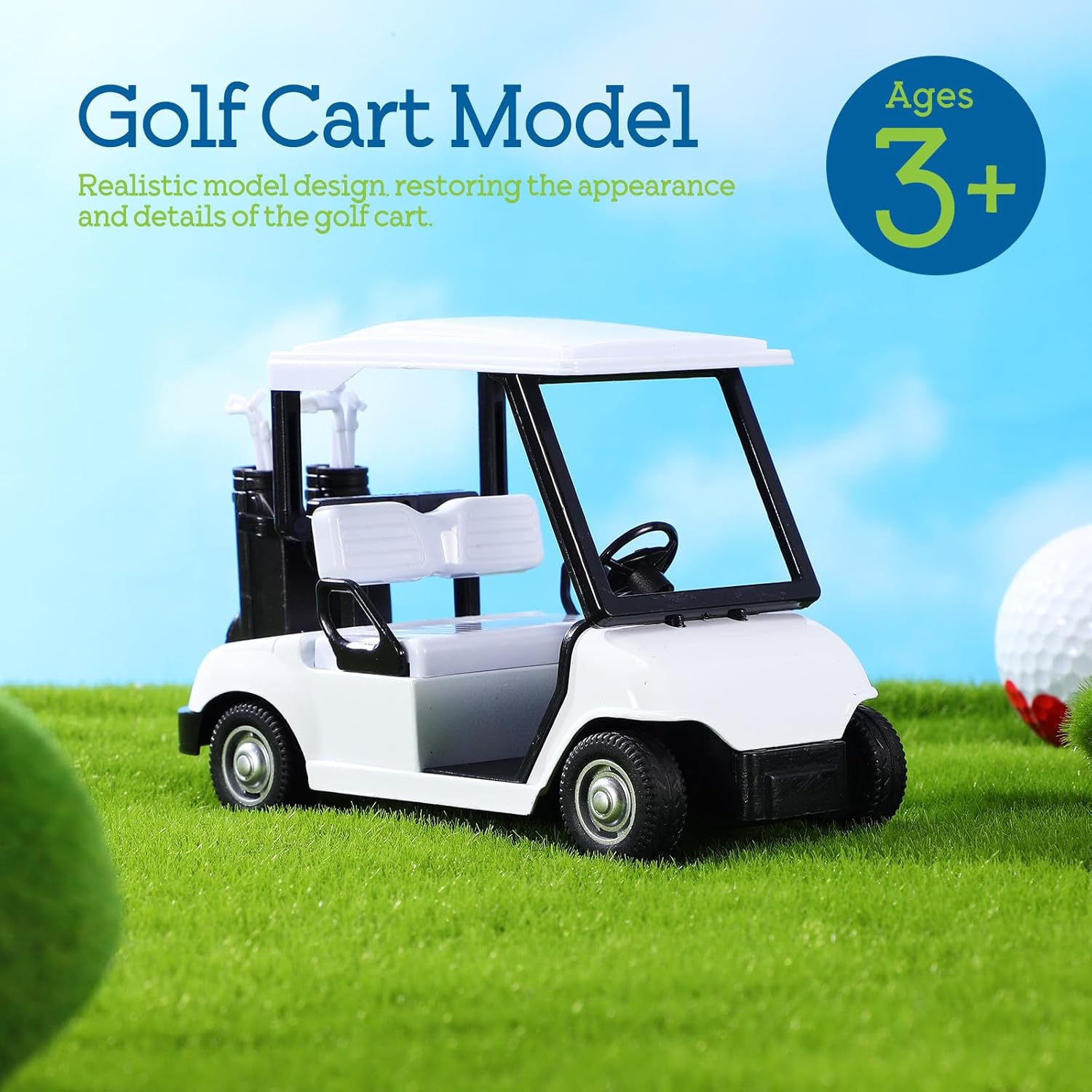 Toyvian Golf Cart Metal Model, Small Pullback Alloy Metal Golf Cart 1:20 Scale Realistic Miniature Vehicle for Office Desk Decor for Men Cake Toppers Birthday Party Favors