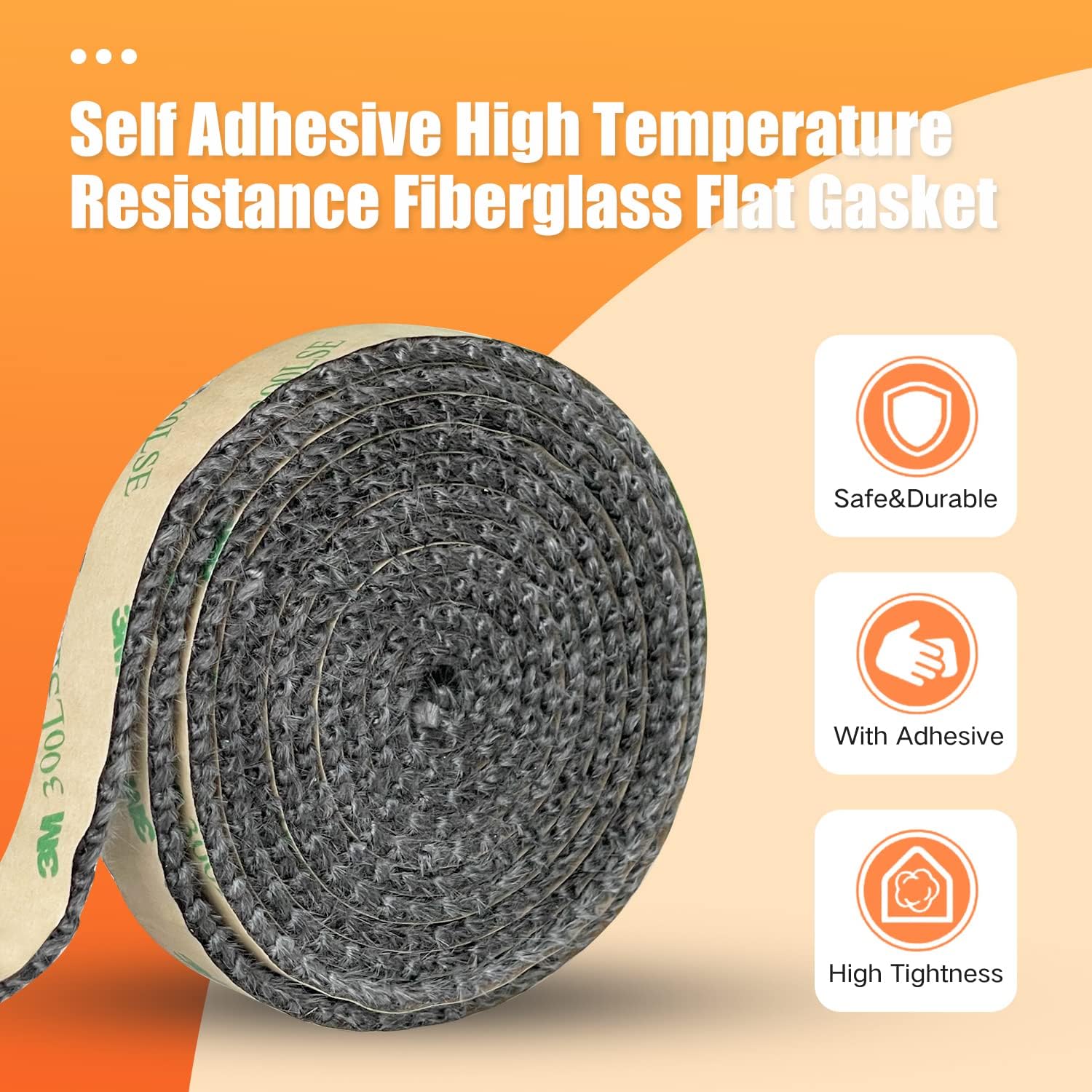 Flat Gasket Tape for Stoves and Fireplaces, Self Adhesive Flat Gasket, 5/8" x1/8" Length 72" Wood Stove Fiberglass Tape