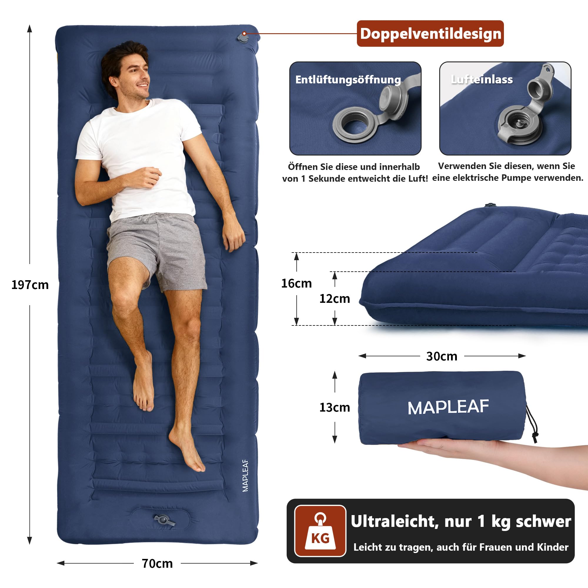Materac dmuchany, tryb nożny, 12 cm grubości, na kemping, do spania w samochodzie, ochrona przed katastrofami, gruby z poduszką, ultralekki, kompaktowy, wodoszczelny, do wspinaczki górskiej
