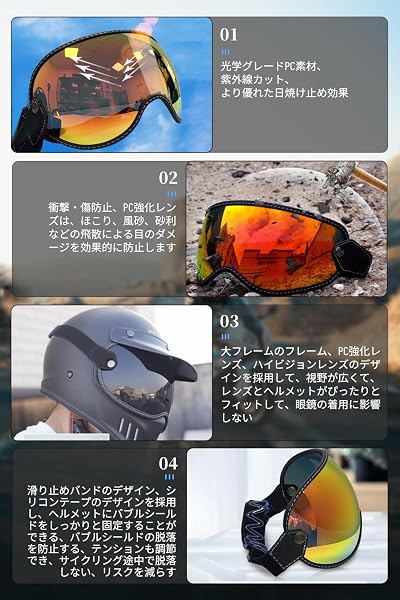 [YESCUT] バブルシールド EX ZERO用シールド 光学グレードPC素材 バイク用ヘルメットバブル UVカット Bubble Shield 高精細で 昼夜兼用 シリコン滑り止めバンドデザイン 風切り音を低減する フルフェイスオフロードヘルメット用 - 4