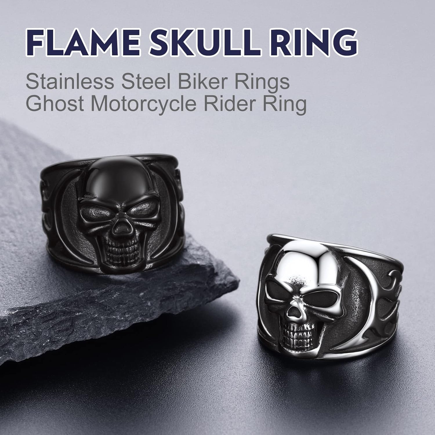 Bandmax Mens Skull Rings, Stainless Steel Skull Skeleton Band Rings for Men Women Gothic Punk Biker Rings Size 7-14 - Image 8