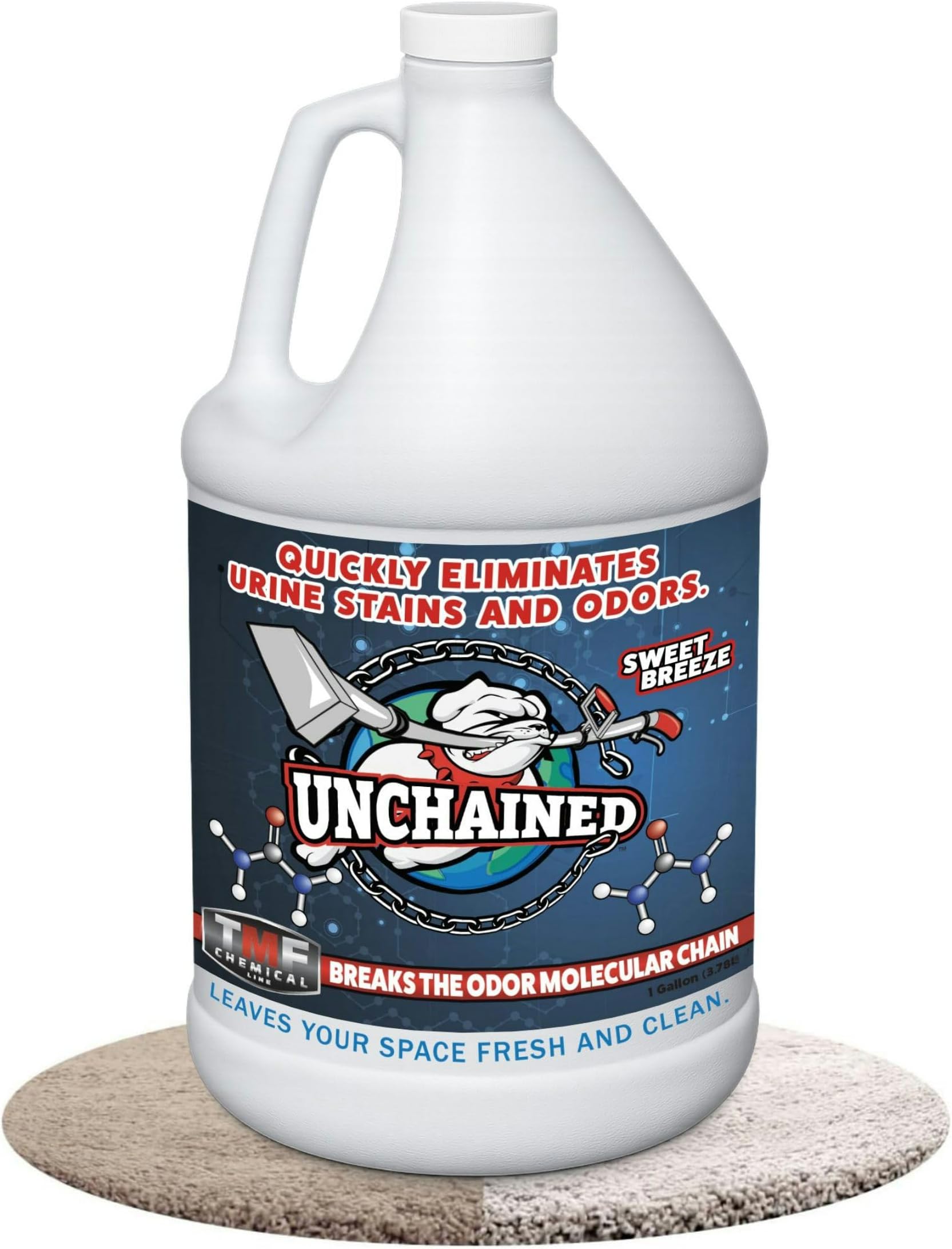 Unchained Urine Stain & Odor Remover – Cleaner for Dog & Cat, Pet Odor Eliminator on Carpet & Furniture, Industrial Strength Urine & Feces Neutralizer, Sweet Breeze – 1Gallon