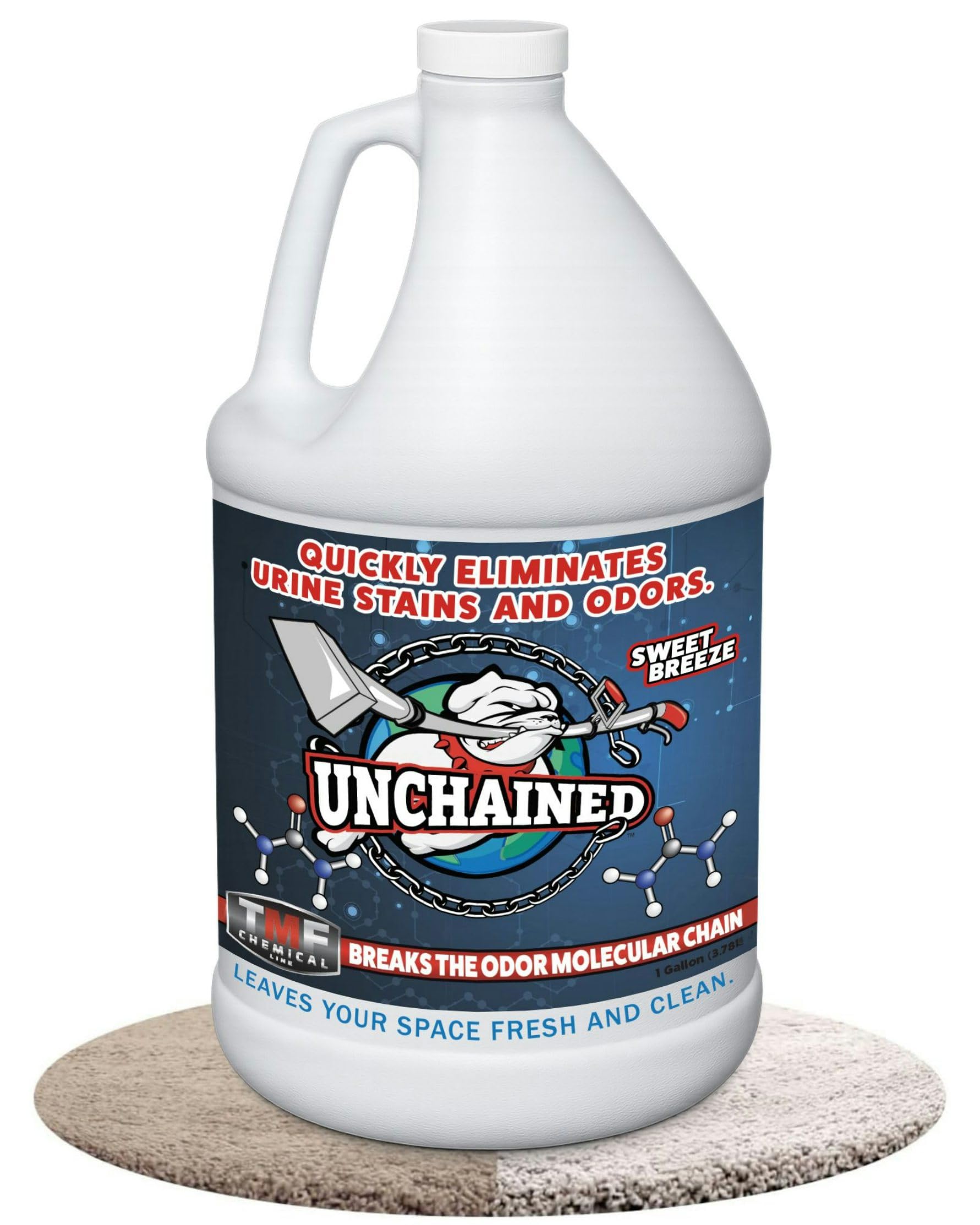 Unchained Urine Stain & Odor Remover – Enzyme Cleaner for Dog & Cat, Pet Odor Eliminator on Carpet & Furniture, Industrial Strength Urine & Feces Neutralizer, Sweet Breeze – 1Gallon