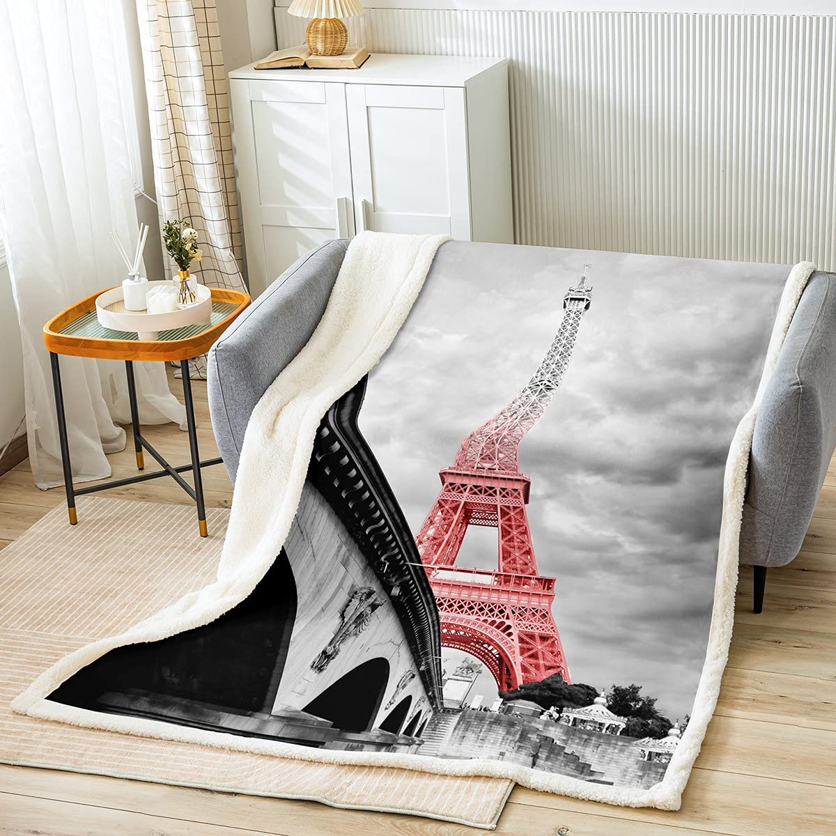 Coperta in pile con torre Eiffel, per divano letto, motivo