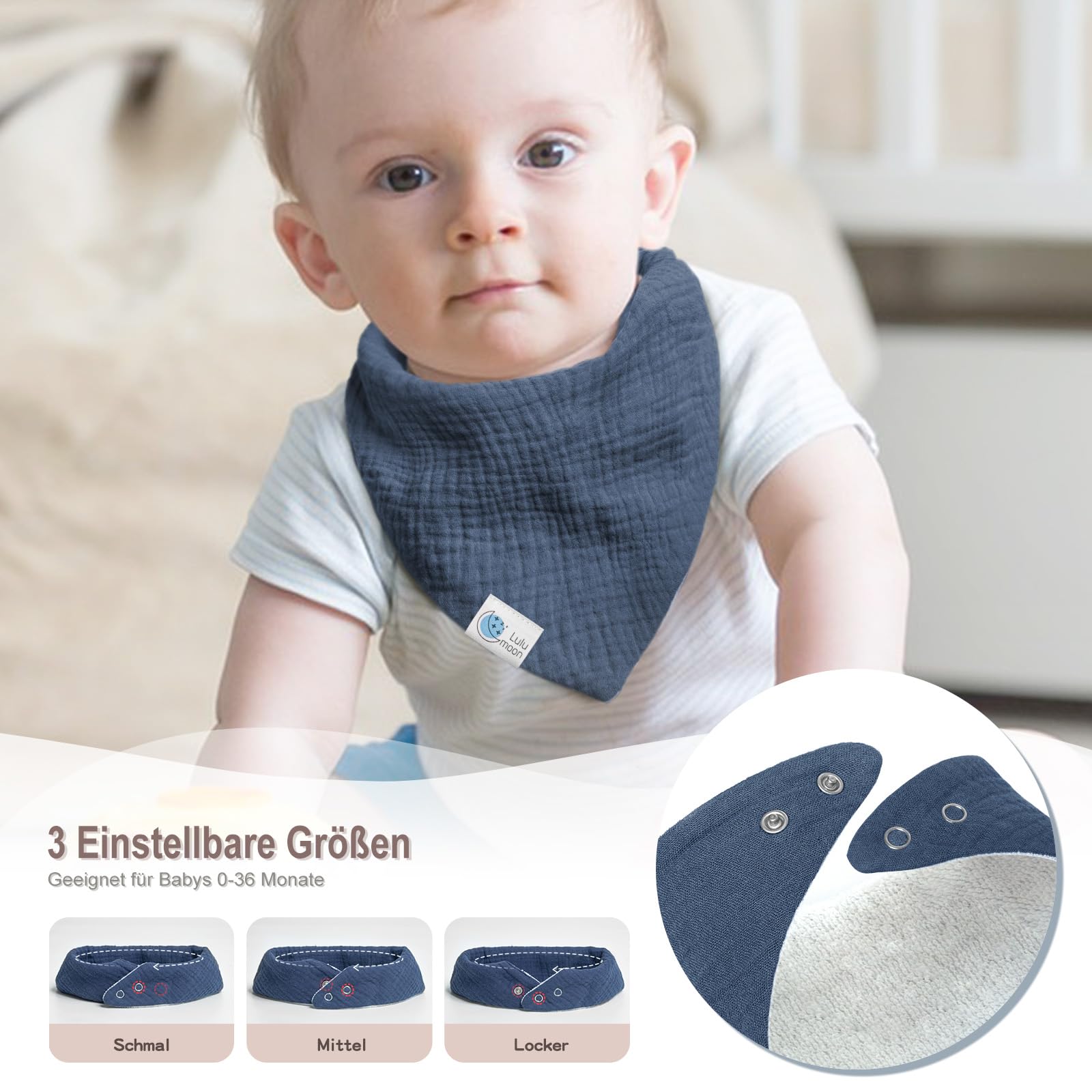 lulumoon Bavoir en Mousseline pour Bébé : Foulard Triangulaire pour Bébé Fille et Garçon, 100% Coton