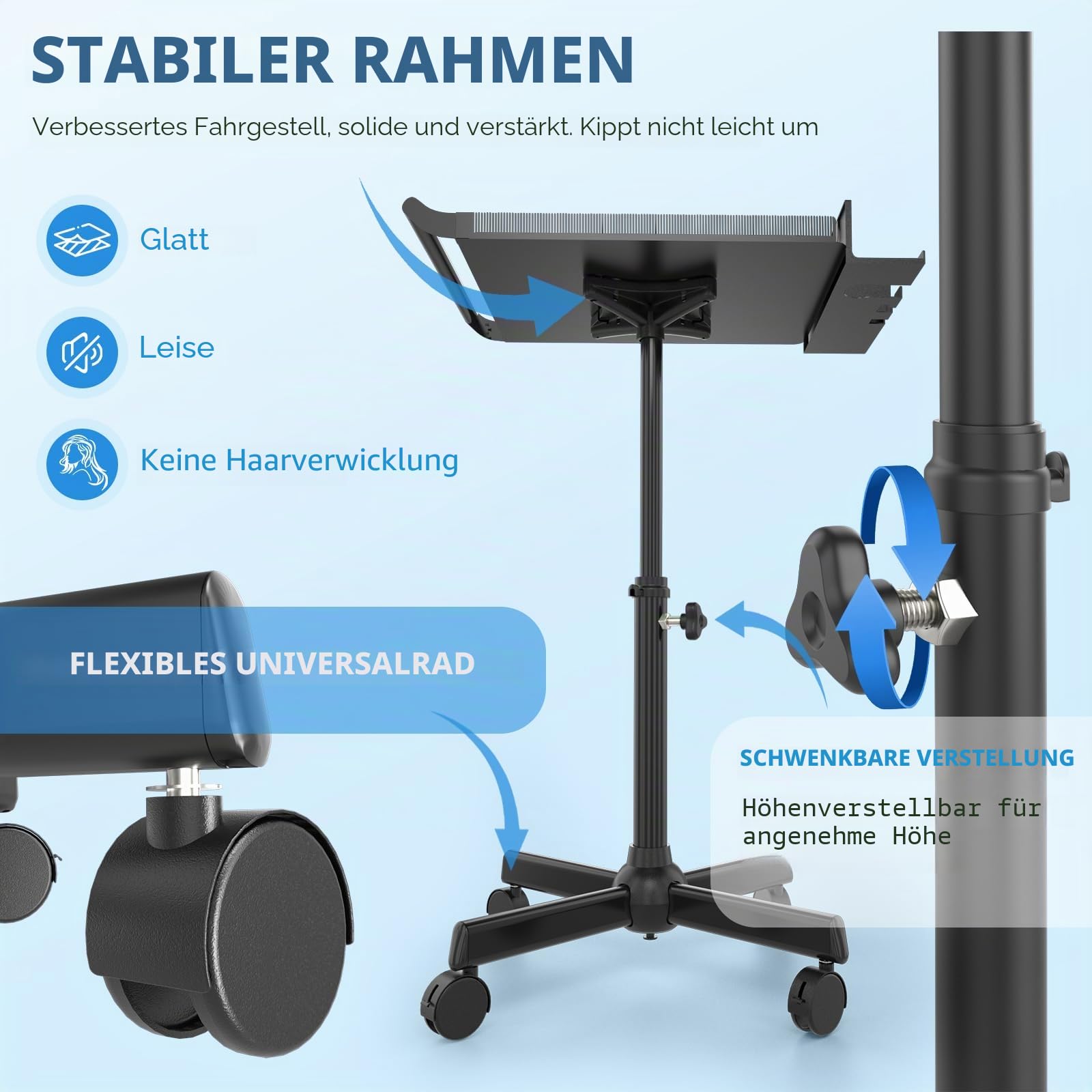 Friseurtablett mit Rollen, verstellbares Aufbewahrungstablett mit Ständer und Haartrennständer