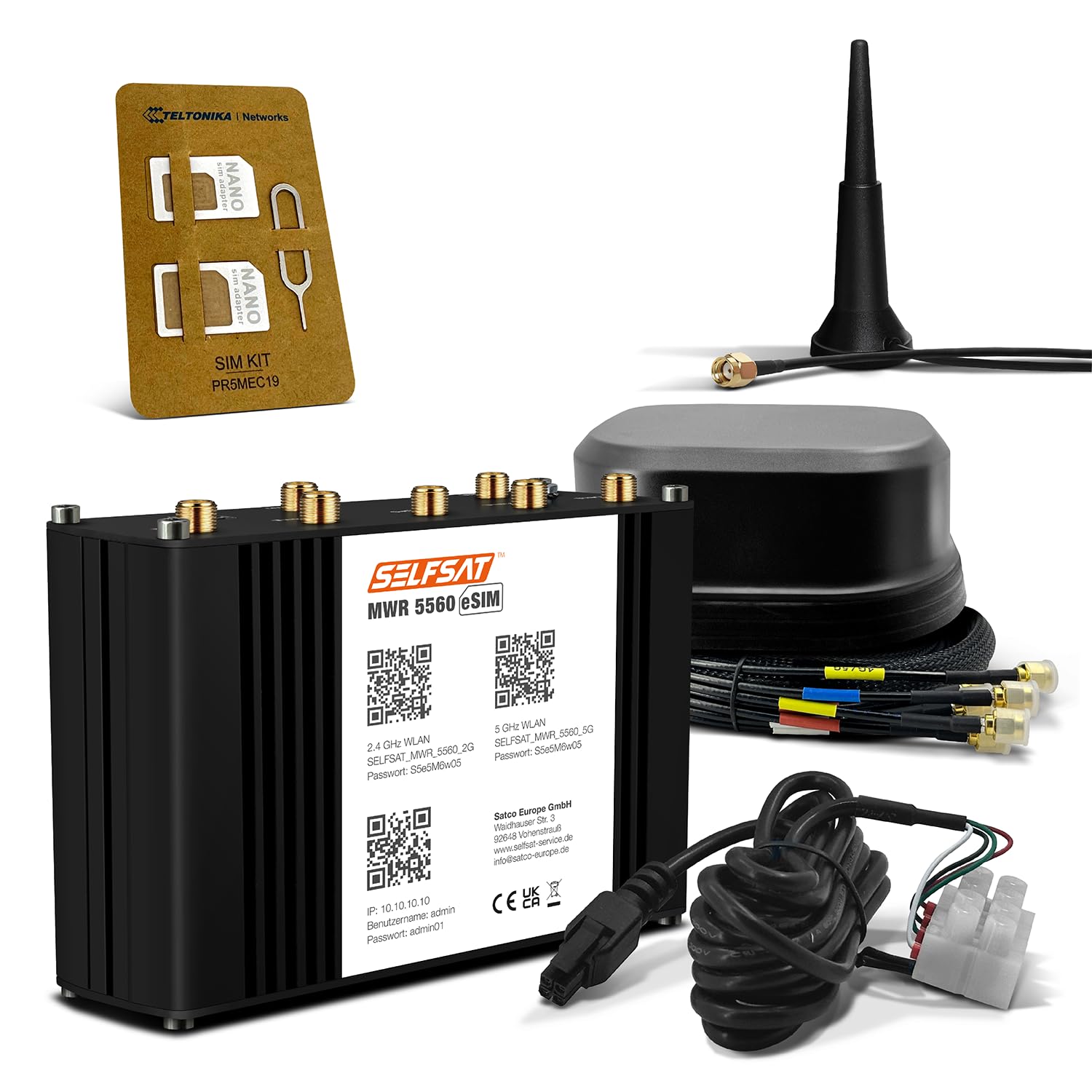 SELFSAT MWR 5560 eSIM 5G Cat 19 WLAN Router bis 3,4 Gbps inkl. SATCO 5G Antenne schwarz