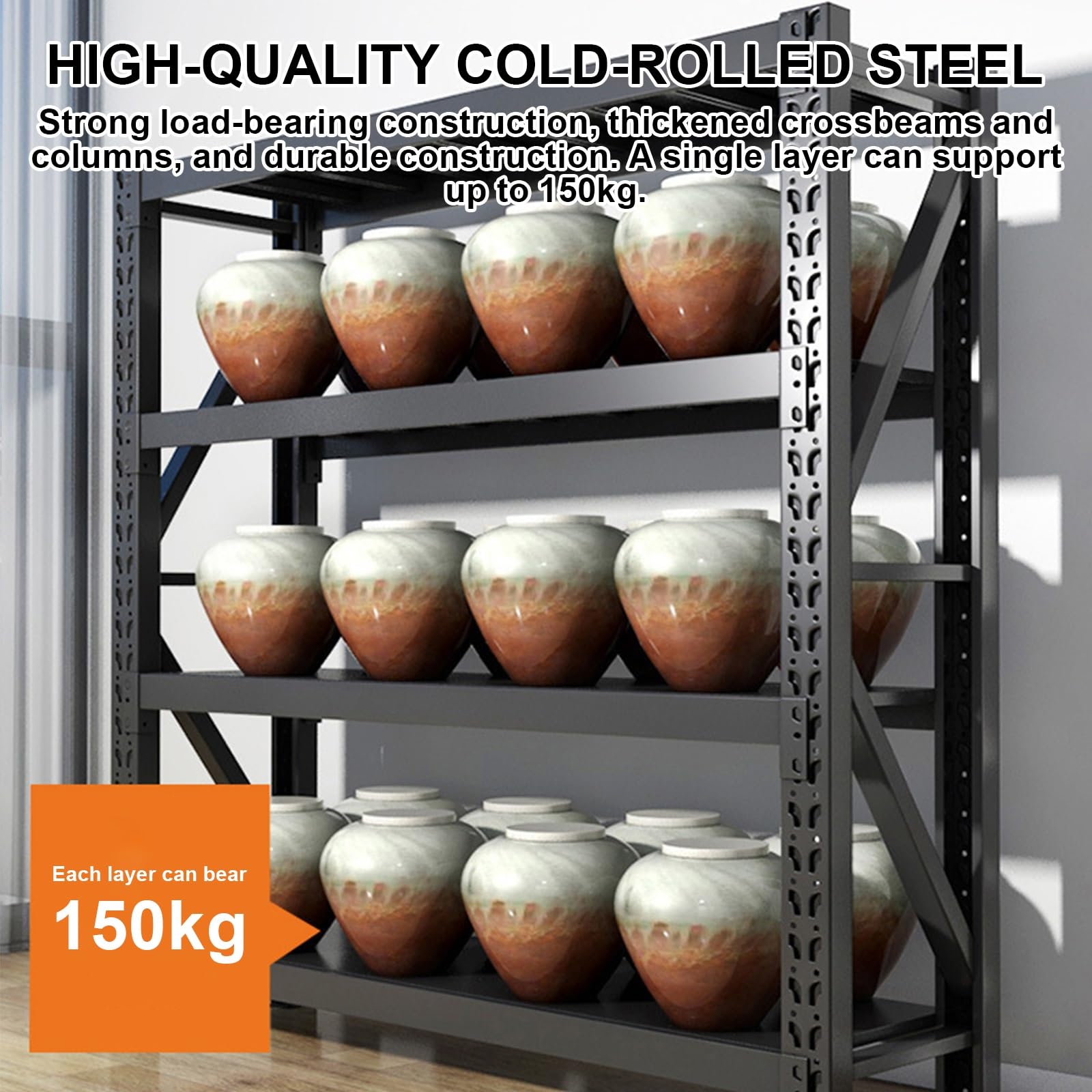 Regał z ciężkiej stali – nośność 1,360 kg, 4-poziomowe regulowane regały magazynowe do garażu, magazynu, spiżarni, piwnicy, przemysłowego systemu regałowego, solidny