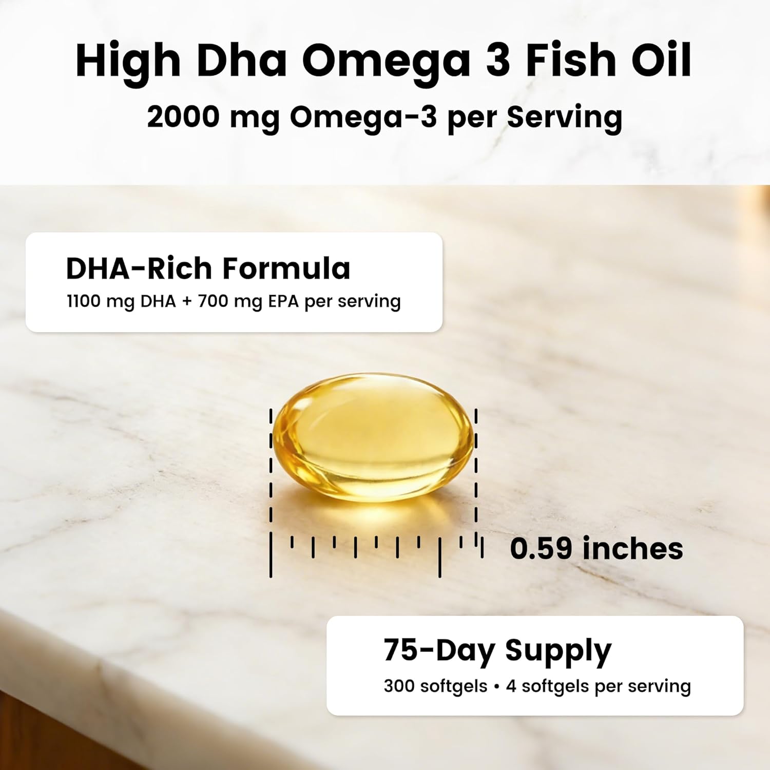 Omega 3 Supplements (1100mg DHA) – Daily DHA Supplement with Phosphatidylserine & Vitamin B6 – Helps Support Daily Clarity for Professionals & Seniors – Lemon Flavor, 300 rTG Softgels