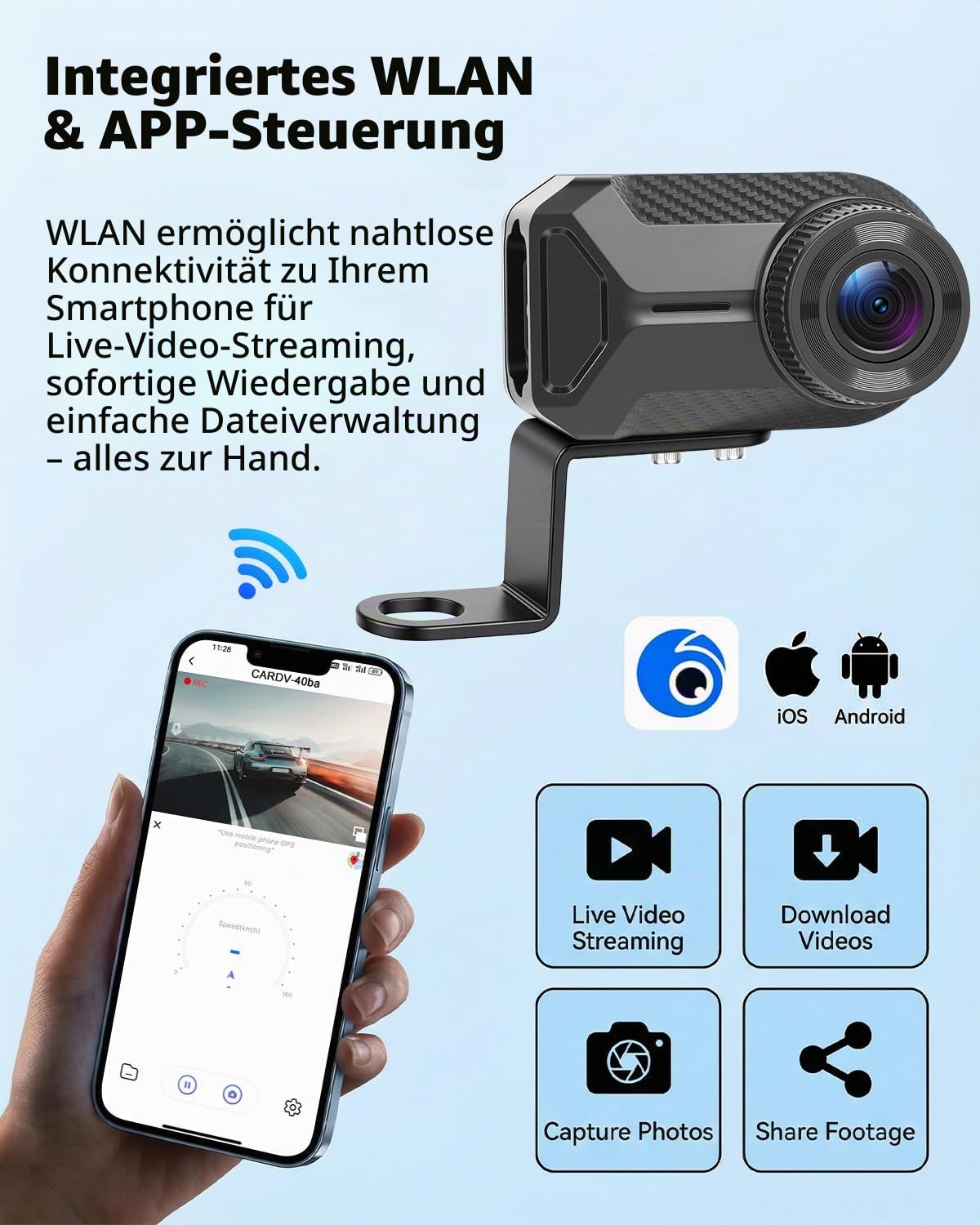 SIXWIN 1080P Motorrad Dashcam, WiFi & App Motorradkamera mit Farb-Nachtsicht, Schleifenaufzeichnung,IP66 Wasserdicht Motorrad Autokamera und Weitwinkel