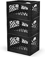 Juggernaut Storage 3-Pack 24-Quart Heavy-Duty Black Stackable Milk Crates - Plastic Organizers for Home, Garage, Office, Dorm & Car