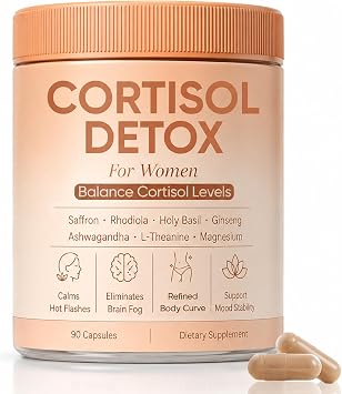 Cortisol Detox for Women, Cortisol Supplements with Saffron, Rhodiola, Ginseng, Reduce Hot Flashes, Improve Mental Clarity, Boost Energy, Non-GMO, No Additives, 90 Capsules 1