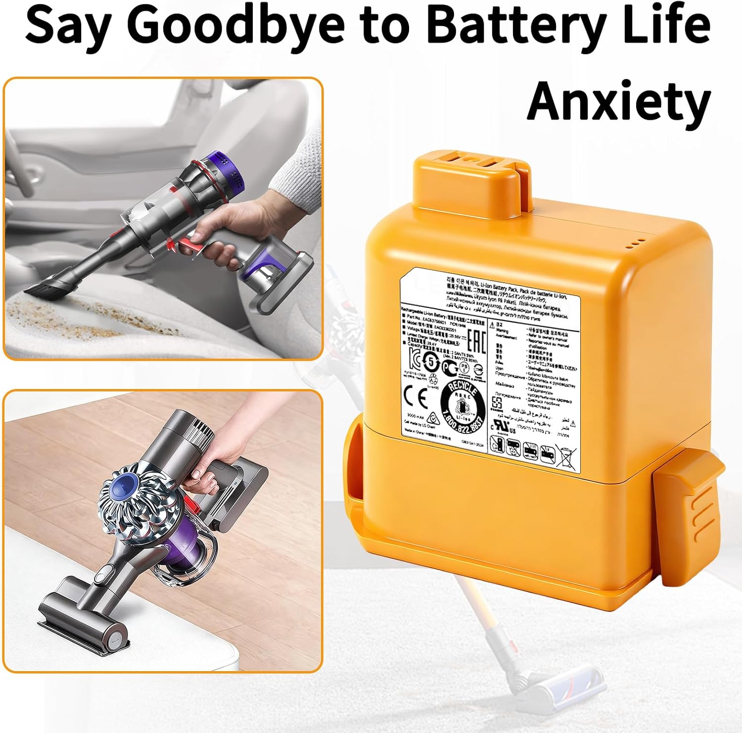3000mAh for LG CordZero A9 Battery Compatible with A9S A9N A9M A9MAX A9MULTI A958 A958S A958SA A905M A907GMS A927 A929KVM A916 A905RM A908MVR, Part No. EAC63382208
