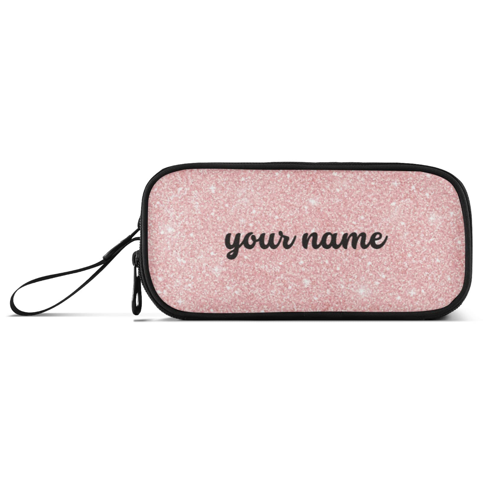 Personalized Pink Glitter Pencil Case Big Capacity Custom name Pencil Bag Makeup Pen Pouch Durable Students Stationery