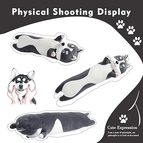 Miniatura 10 de Almohada larga de felpa de gato, 35.4 pulgadas, lindo peluche de gato gris, almohada corporal de animales de peluche, juguete de peluche suave