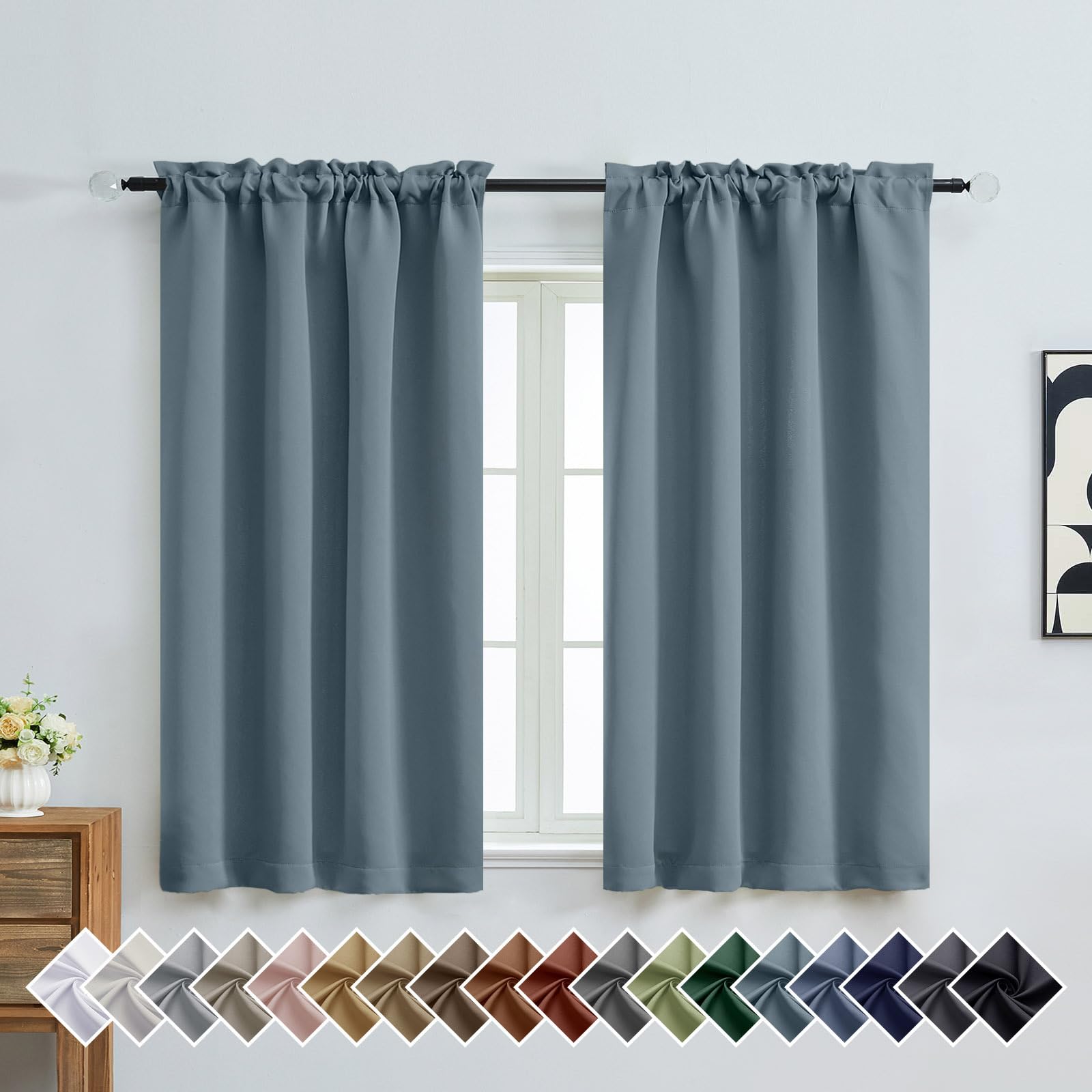 OVZME Stone Blue Short Blackout Curtains for Bedroom 54 Inches Long 2 Panels, Modern Window Treatments Thermal Insulated Curtains for Living Room, Dual Rod Pocket Blackout Drapes, 2x40Wx54L Inches