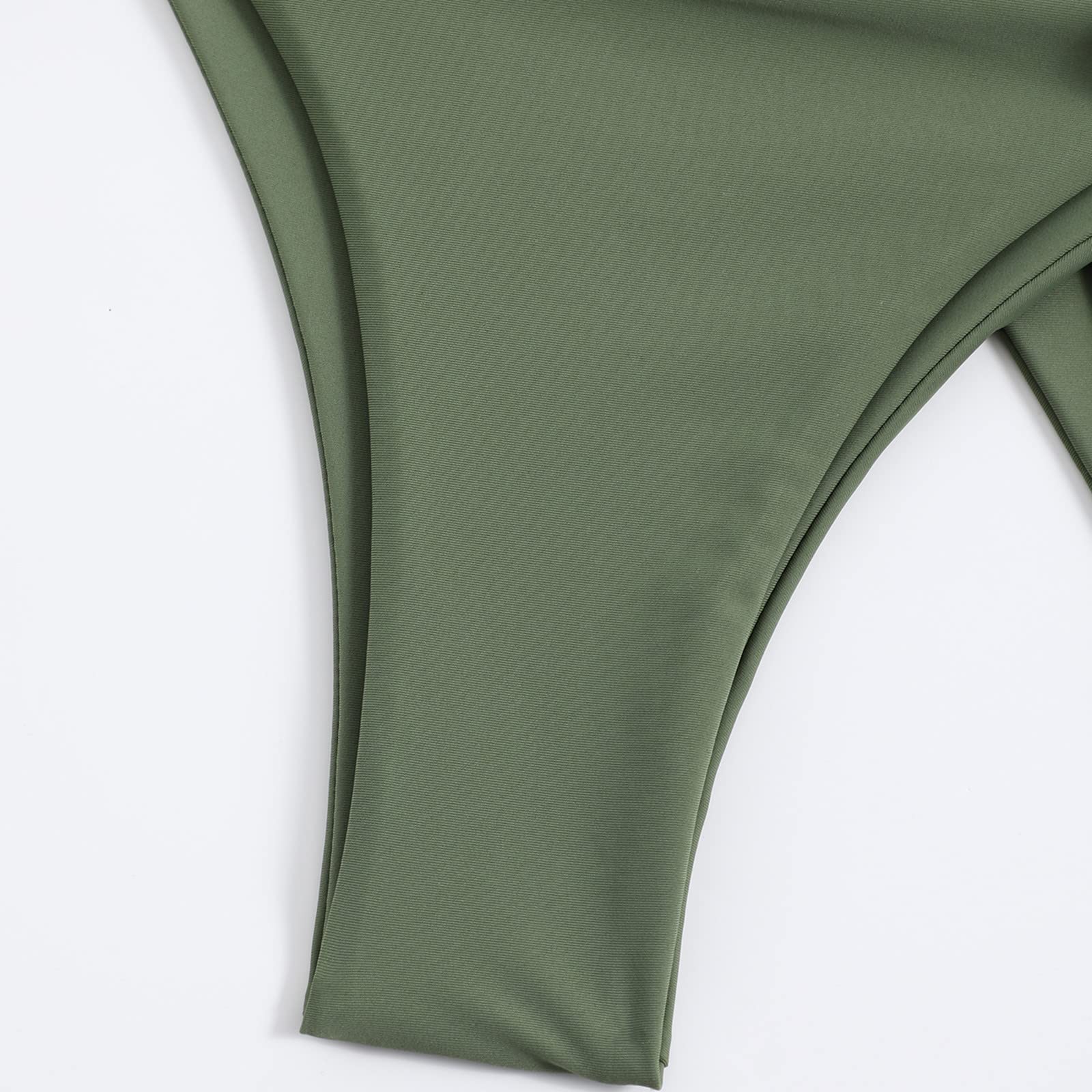 Bikini da donna, 3 pezzi, con fascia, push-up, brasiliano, costume da bagno sexy, verde militare, L