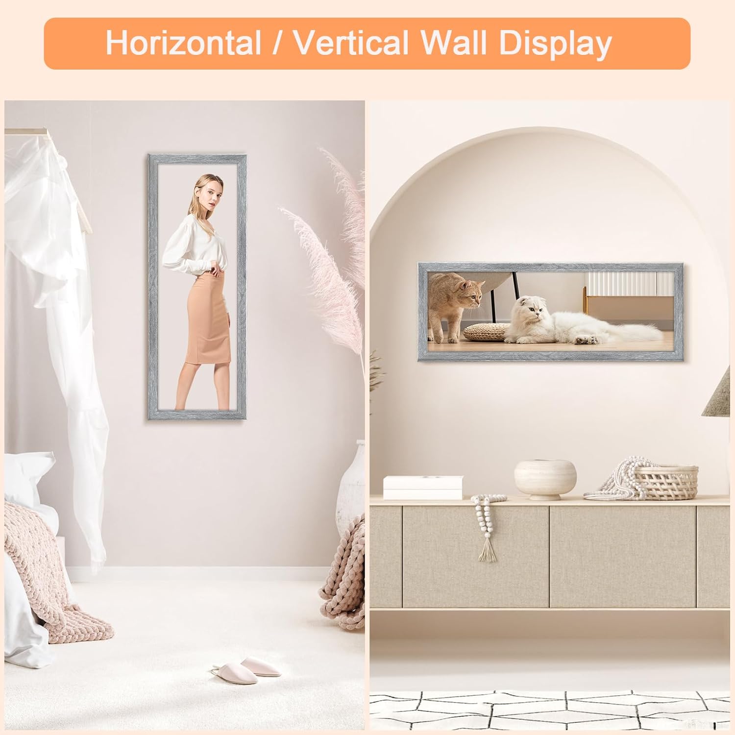 8x24 Wood Frame Gray, Rustic Natural Grey Wooden 24x8in Poster Picture Frame, Distressed 8 x 24inch Woodgrain Gallery Photo Frame with HD Plexiglass, Horizontal Vertical Wall Mounting Display 1pcs Grey 8x24