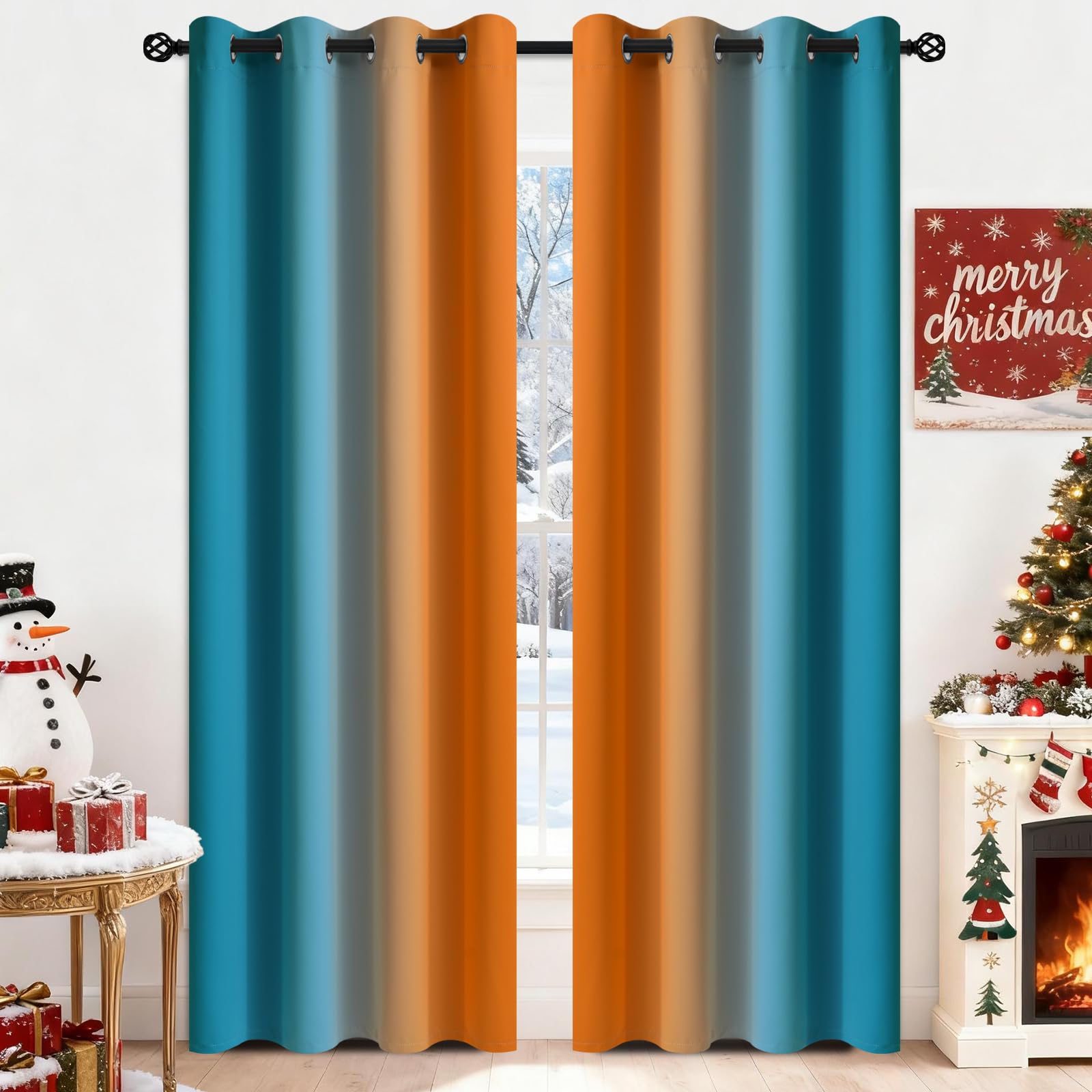 Yakamok Ombre Orange and Blue Curtains for Bedroom Gradient Room Darkening Curtains