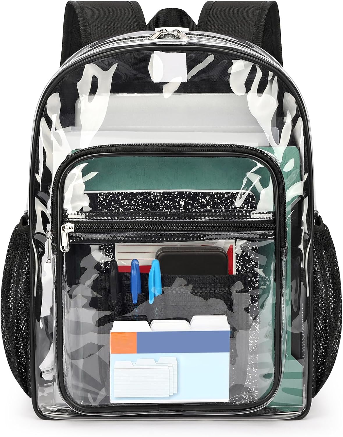 ZORFIN Clear Backpack Heavy Duty for School – 17in Transparent PVC Bag with Large Capacity & Reinforced Straps for Men, Women, Boys & Girls - See Through Bookbag for College Workplace Security, Black - Image 8