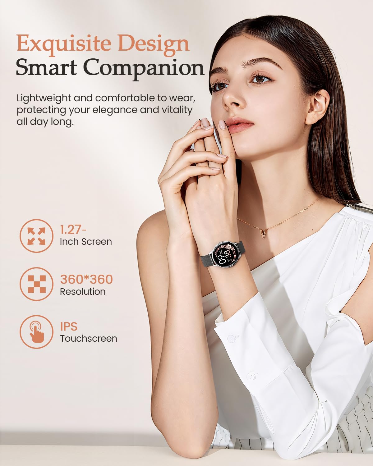Smartwatch Donna, 1,27” HD Orologio Smartwatch con Chiamate, Fisiologia Femminile, 120+ Sport, 24H Cardiofrequenzimetro SpO2, Sonno, Passi, IP68 Smart Watch Fitness Android iOS Nero Argento