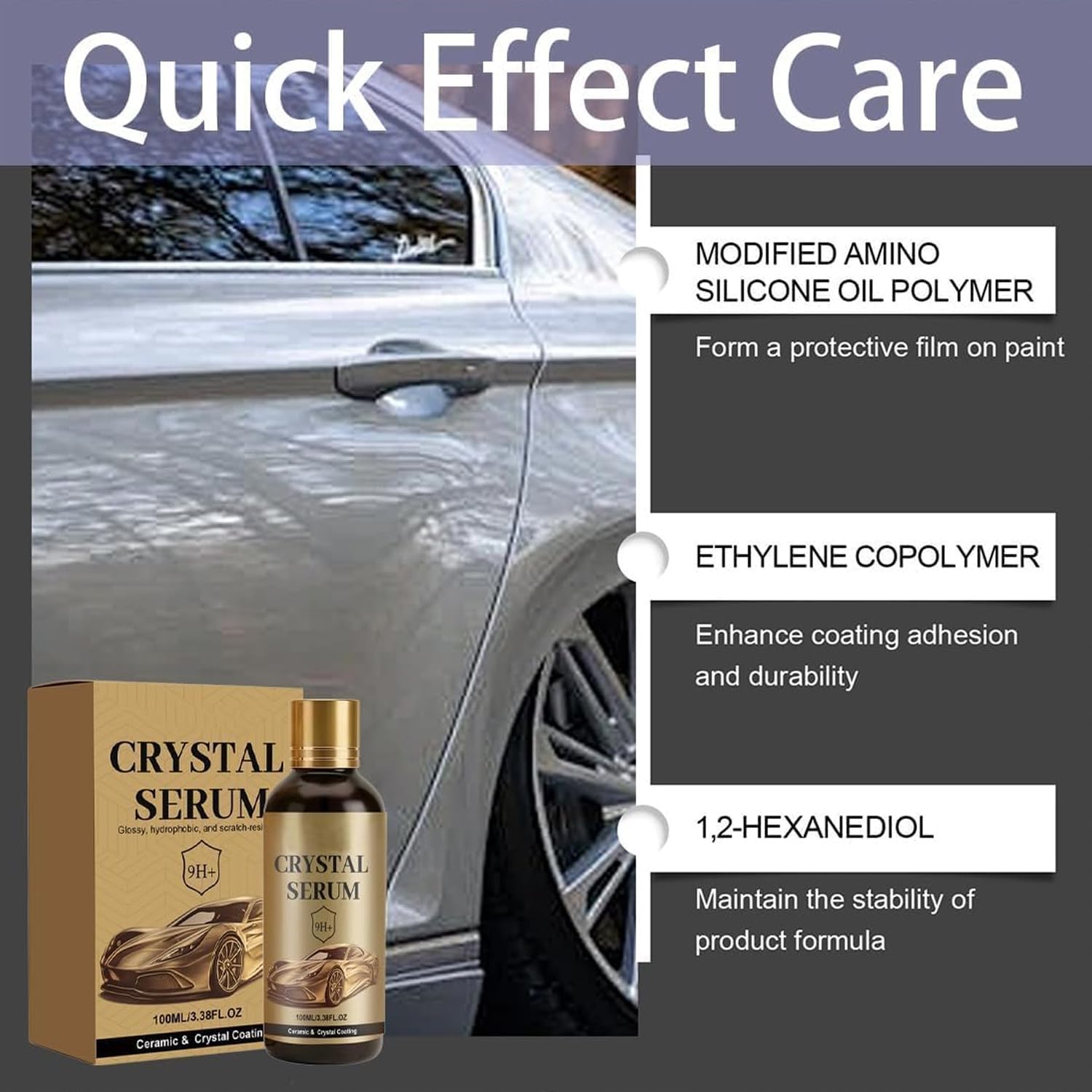 PTZ Crystal Serum, 100ML Advanced Graphene Crystal Serum Ceramic Coatings for Cars, 9H Graphene Coating, Coatings for Auto Car Paint Protection, Long-Lasting Shine Gloss Hydrophobicty