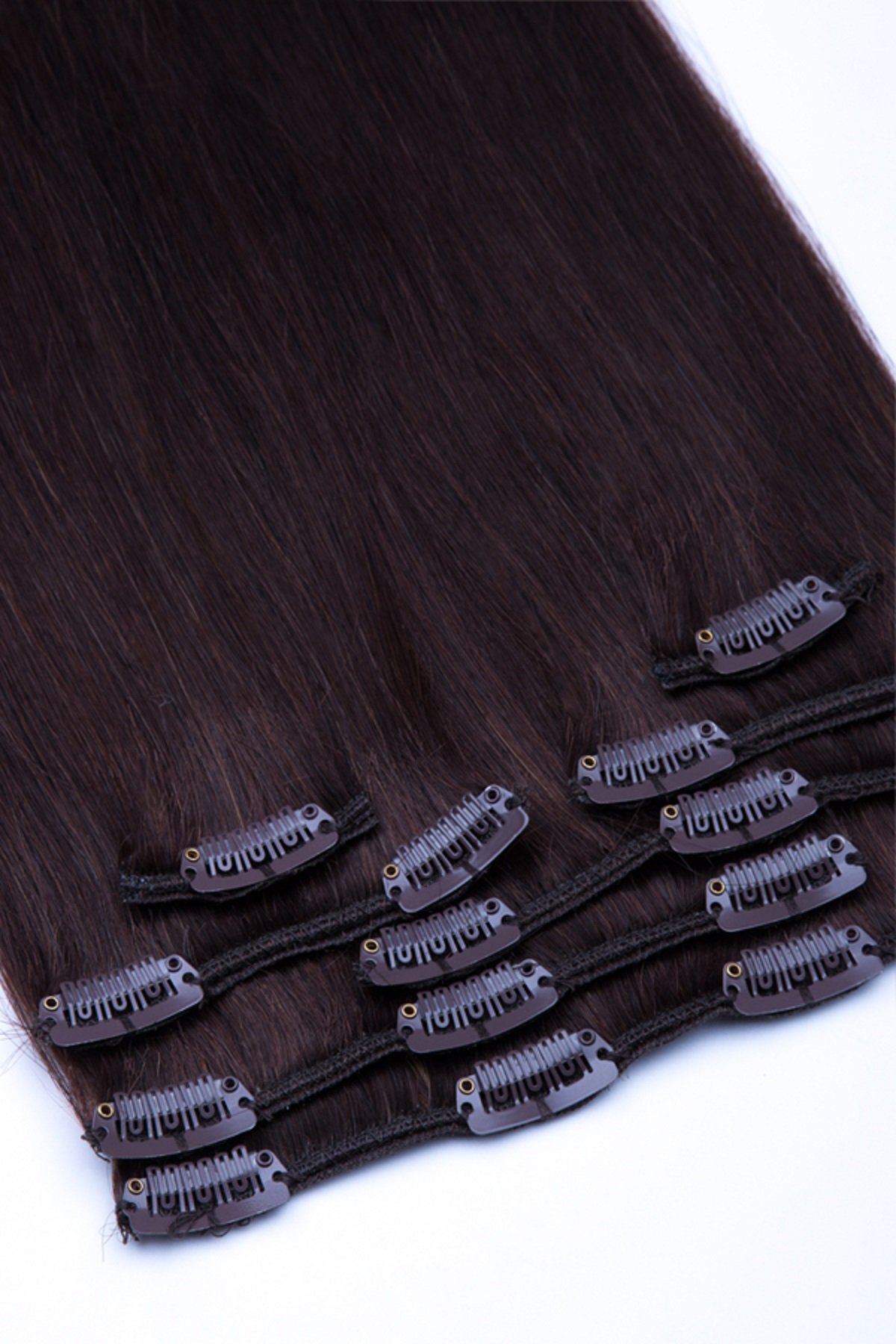 Clip In Extensions Echthaar 7tlg SET - 80cm in #2 Dunkelbraun 7 teiliges Haarteil für komplette Haarverlängerung - Hochwertige dunkelbraune 100% Remy Echthaar Clip-In Extension GlamXtensions