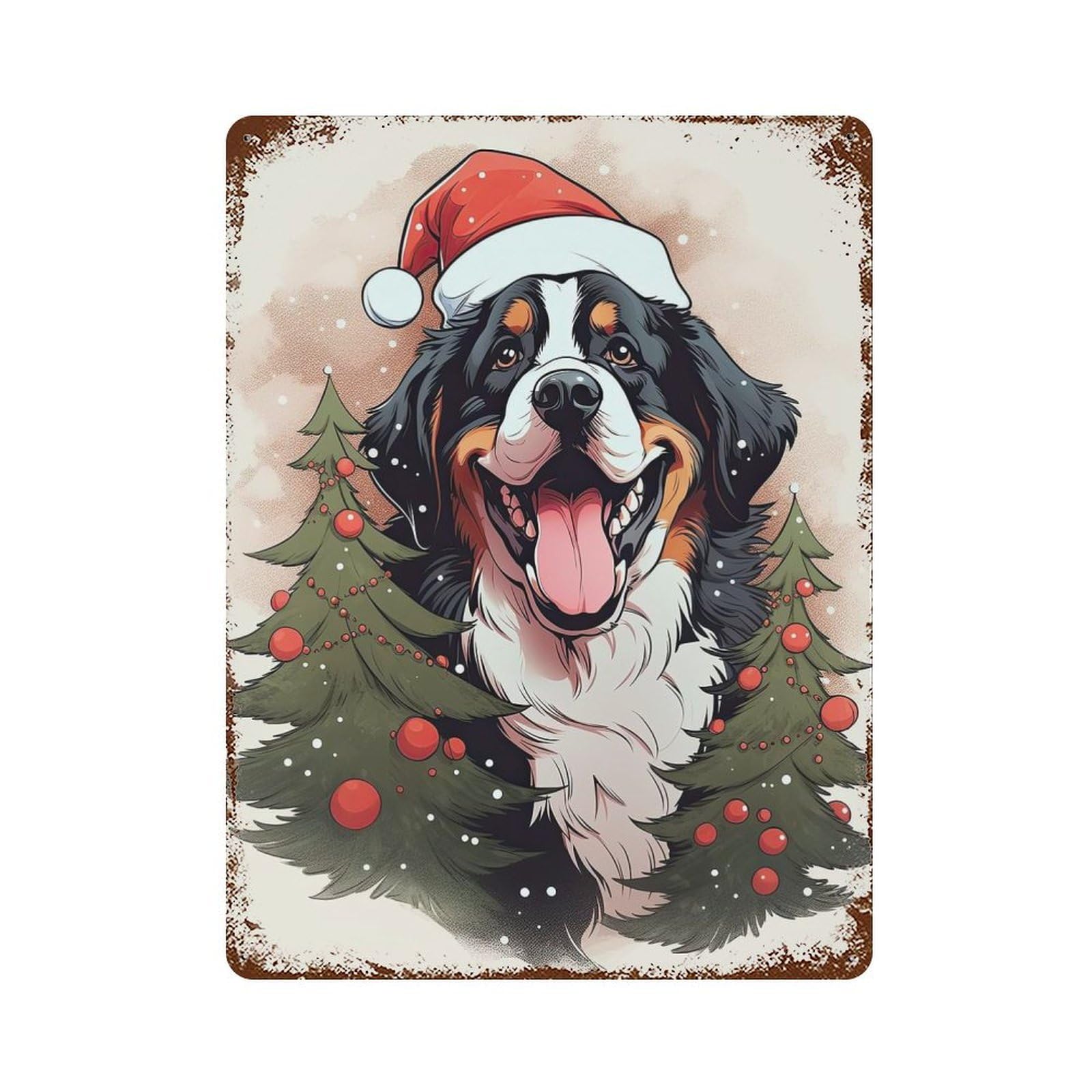 Bernese Mountain Christmas Rust Effect Tin Sign 15.7"x11.8", Ideal for Shed, Workshop And Garage Wall Decor