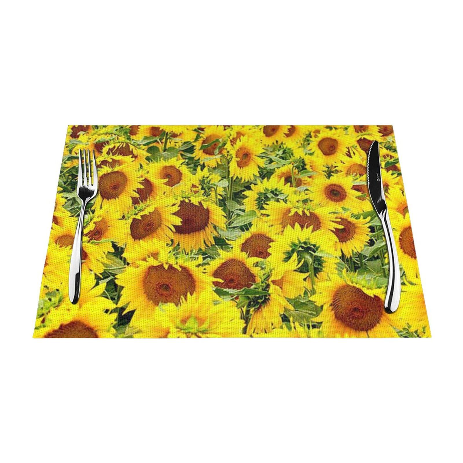 PVC Placemat Set of 4 PCS, 45x30 CM, Sunflowers Printed Non-Slip Heat Resistant Place Mats for Kitchen Dining Table Indoor Outdoor