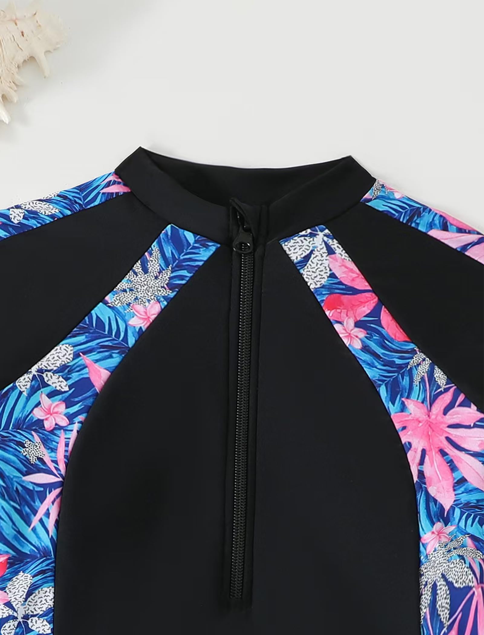 IMEKIS Traje de baño musulmán para niñas de manga larga con estampado tropical y pantalones de natación, 2 piezas, modesto traje de baño para niños de 8 a 12 años