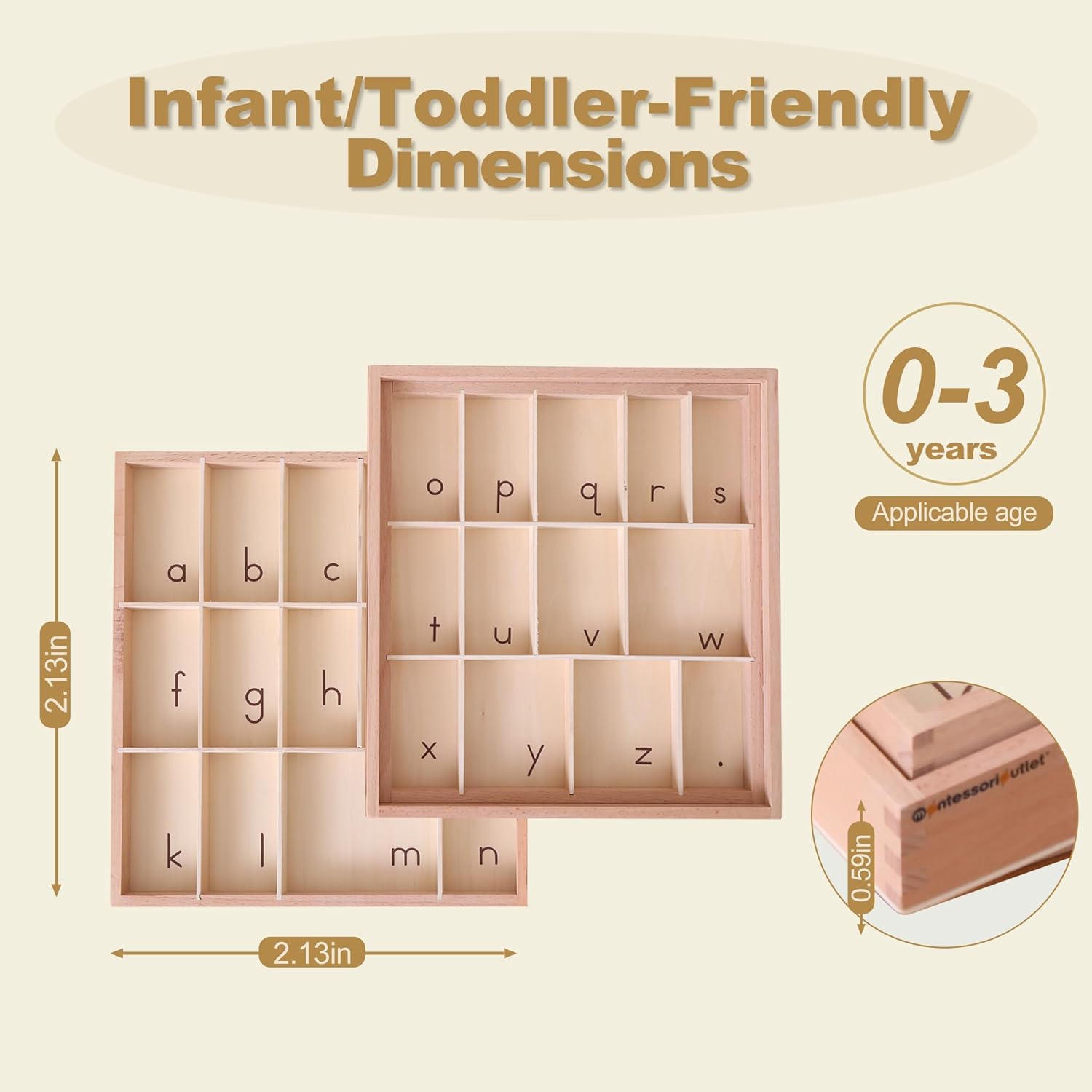 MONTESSORI OUTLET Medium Movable Alphabet Box (Lower Case Letters) - Box Only, Doesn't Contain Letters for 3-6 Years Montessori Education at School and Home