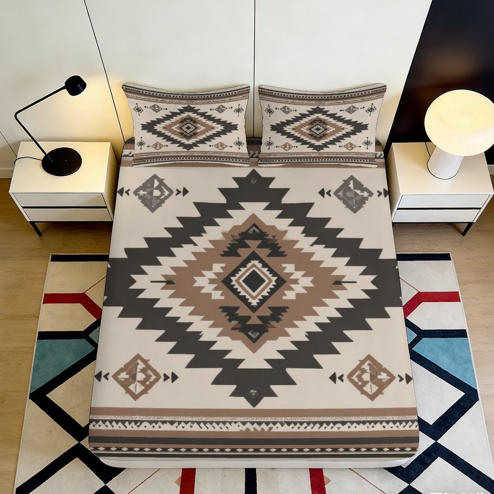 3D Printed Aztec Geometric Fitted Sheet Microfiber Soft Breathable Tribal Pattern Mattress Cover Bedroom Decor 90x200x25cm
