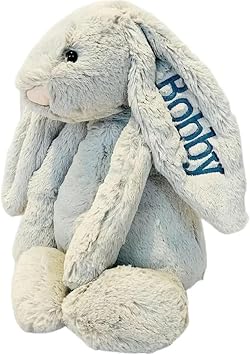 Embroidered Bunny,Embroidered Bunny Easter Gifts for Baby,Personalized Baby Gifts Bunny Doll Easter Gift,Easter Basket Stuffers,Personalized Rabbit,Bunny Doll, Newborn Baby Gift