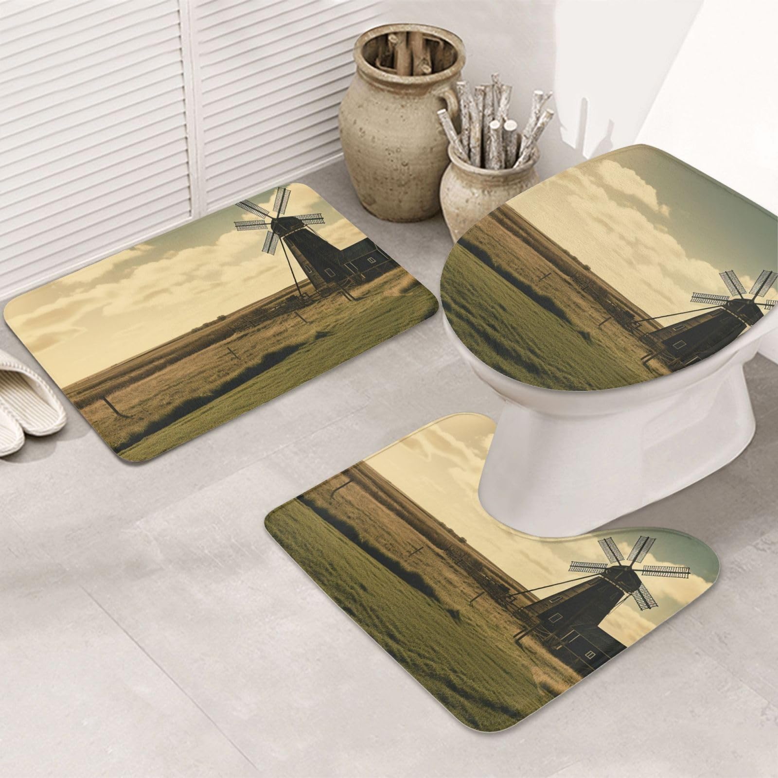 Tapis de toilette en forme de U lavable vintage noir pour confort des pieds