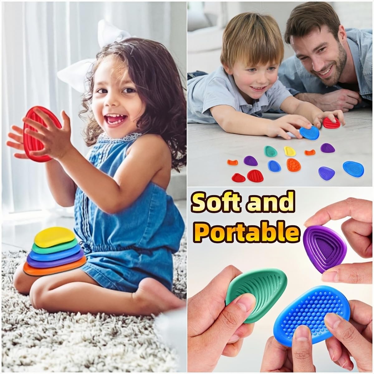 SDXCJY 12 PCS Toys Sensory Stone for Kids extured Soft Worry Stone Autism Sensory Toys, Stress Relief - Image 3