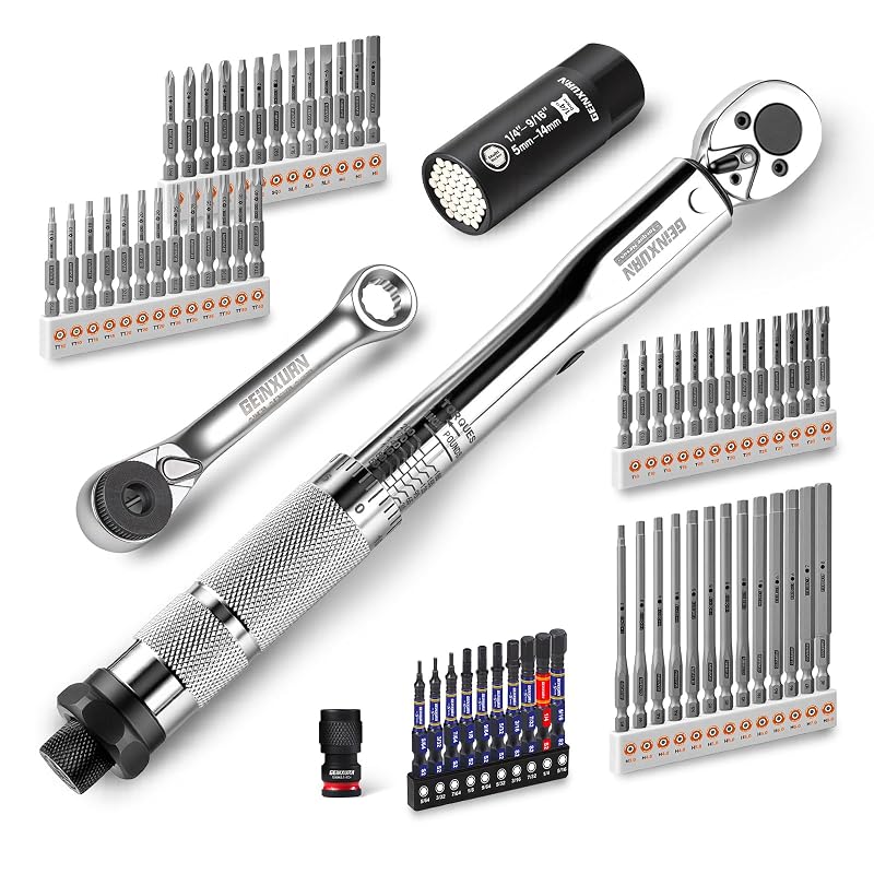 Chave de Torque 1/4 pol. GEINXURN com Catraca de 72 Dentes, Escala de 3,95–22,5 N·m, Kit com 66 Peças GX-TW0104FS66-US