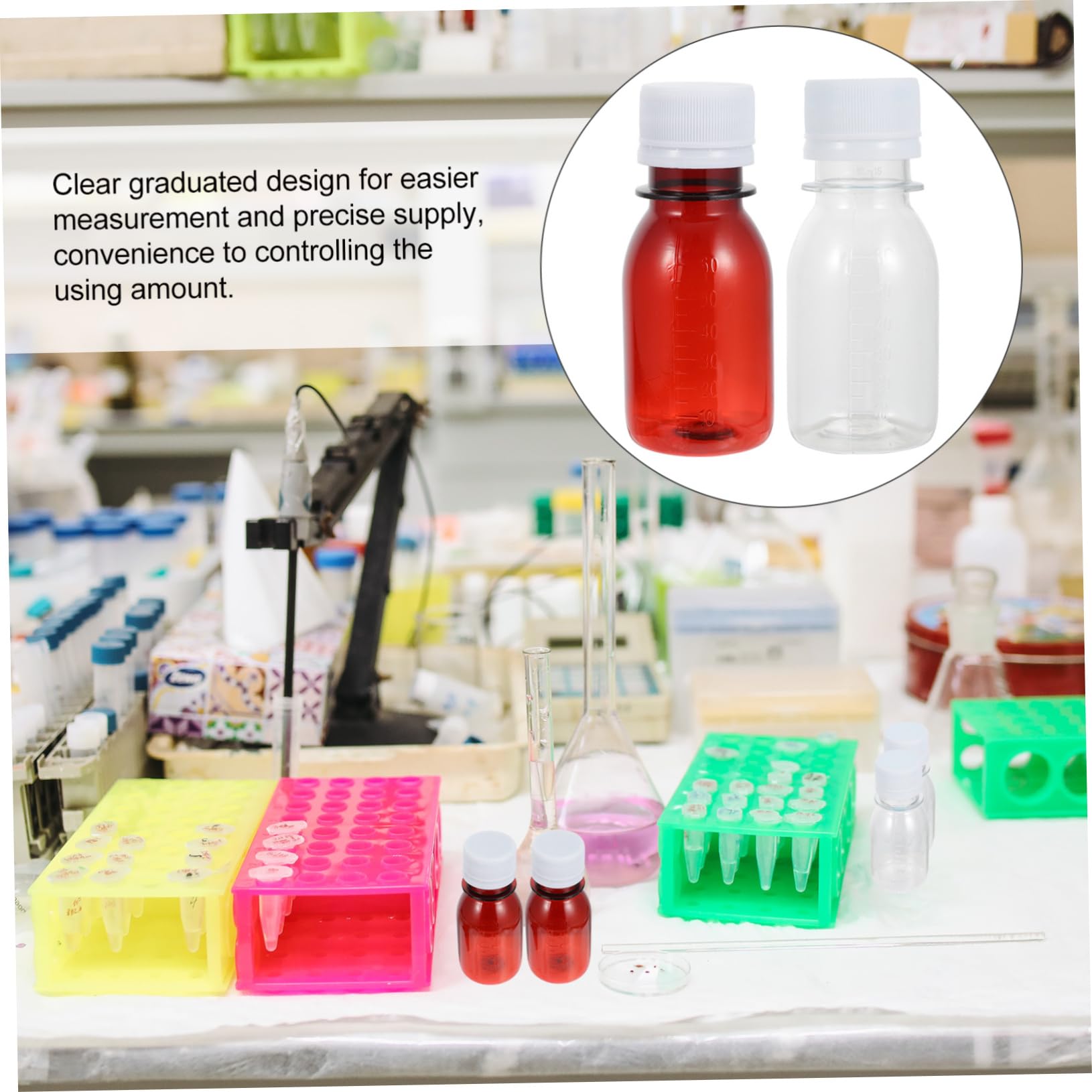 HOMOCONO Safe PET Plastic Graduated Bottle Set Lid 20pcs Laboratory Kitchen Use