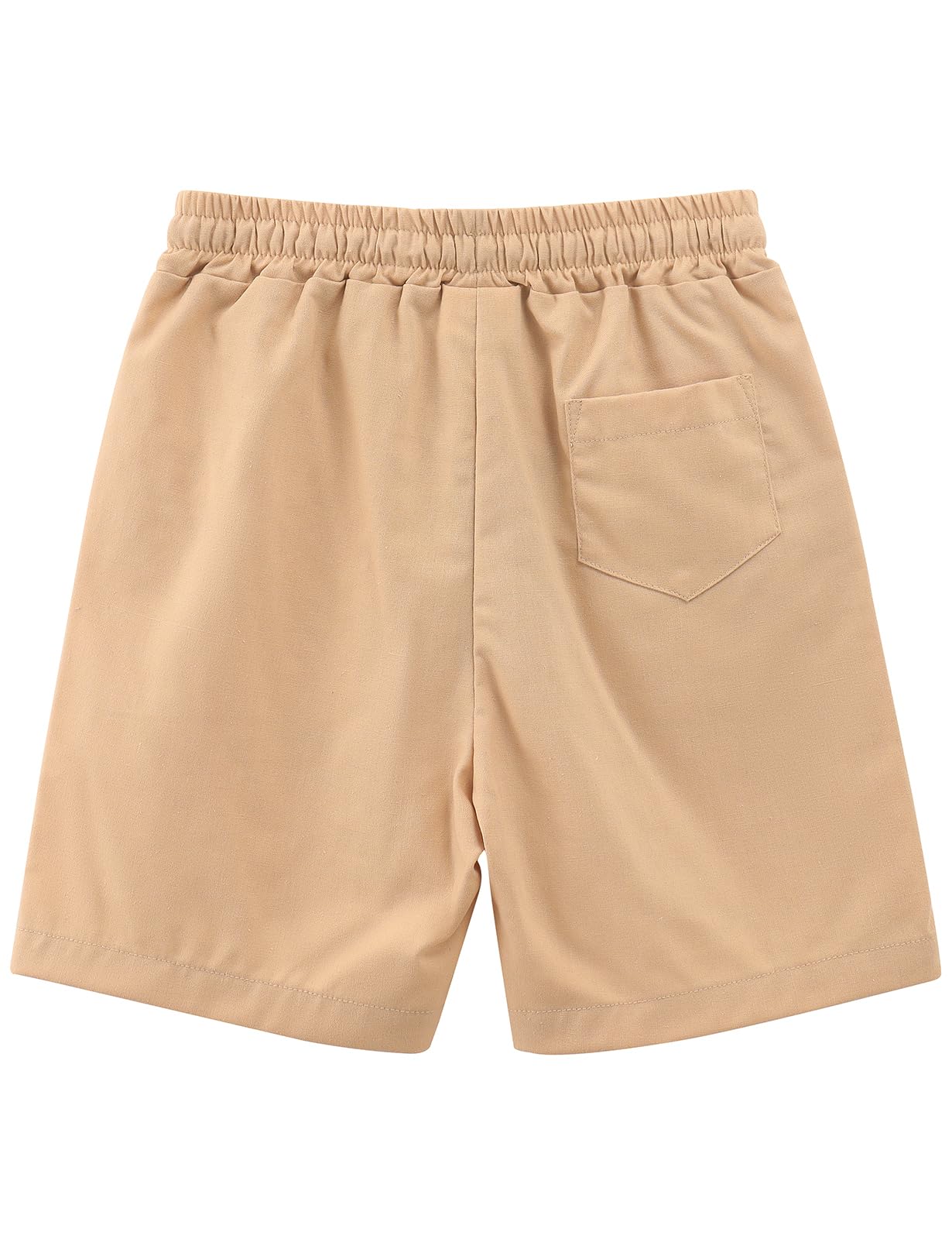 Spring&Gege Pantalones cortos de lino para niños, casuales, sin cierre, cintura elástica, cordón de ajuste, pantalones cortos de playa para verano