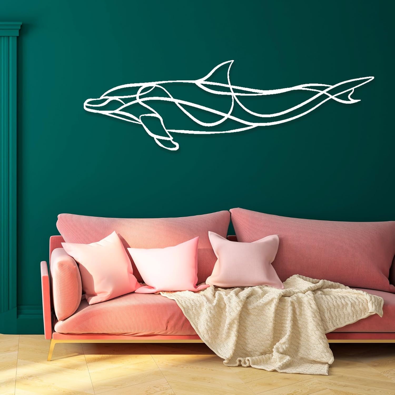 3D Metal Dolphin Wall Decor, Dolphin Line Wall Art, Metal