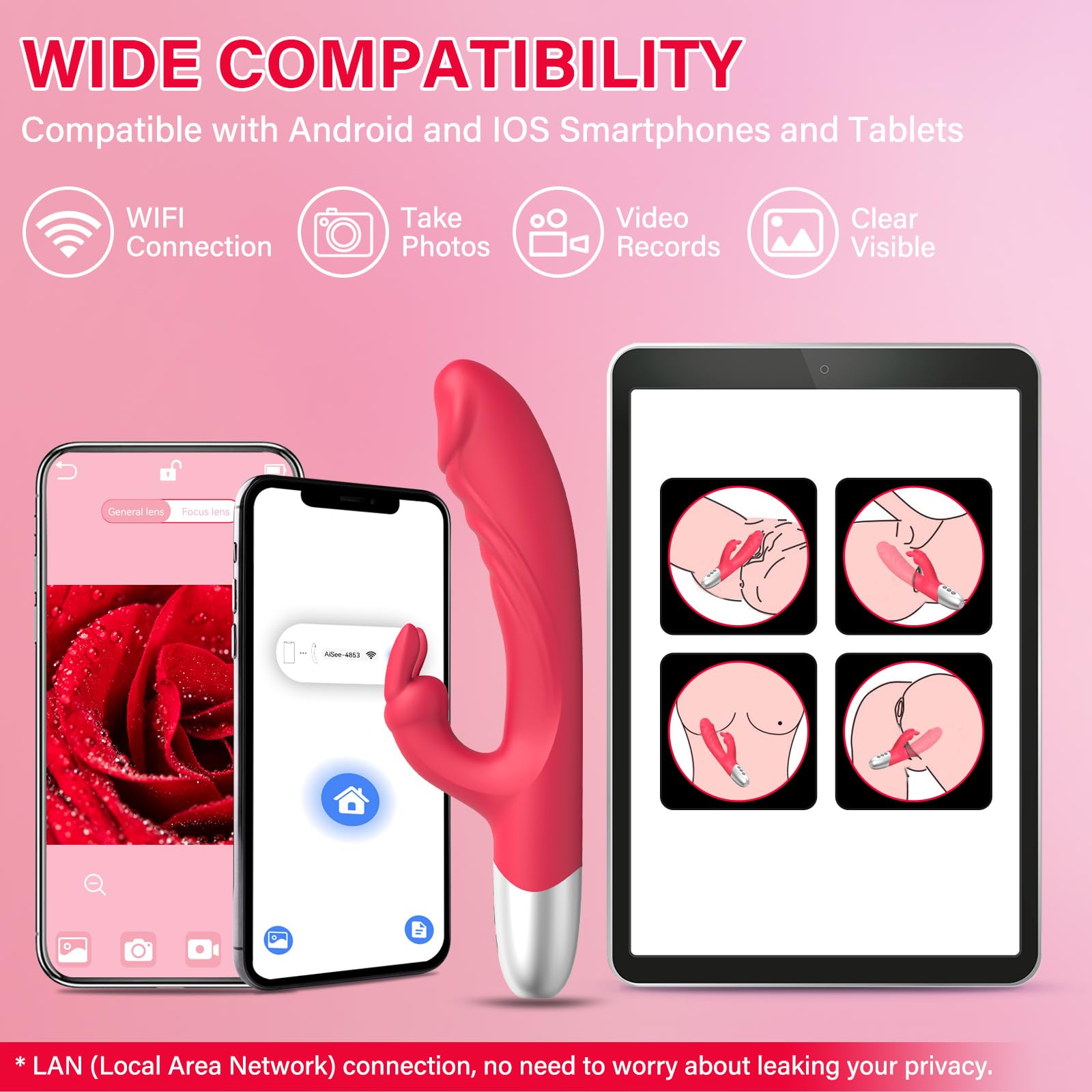 Sex Camera Sex Toy Vibration for Women WiFi Vibrator, Wireless Visual Adult Toys with Wireless HD Camera, Stimulation Clitoral Nipplea, Dildo Vibrator with 6 Vibrations for Pleasure & Body Explore