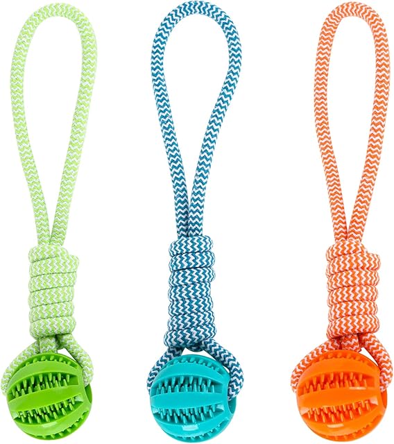 Jodsen Dog Ball with Rope,Dog Chew Toys Treat Dispenser for Small Medium Dog,Dog Treat Toy Puzzle Feeders for Molar,Teeth Cleaning,Boredom Relieving,IQ Training (Green)