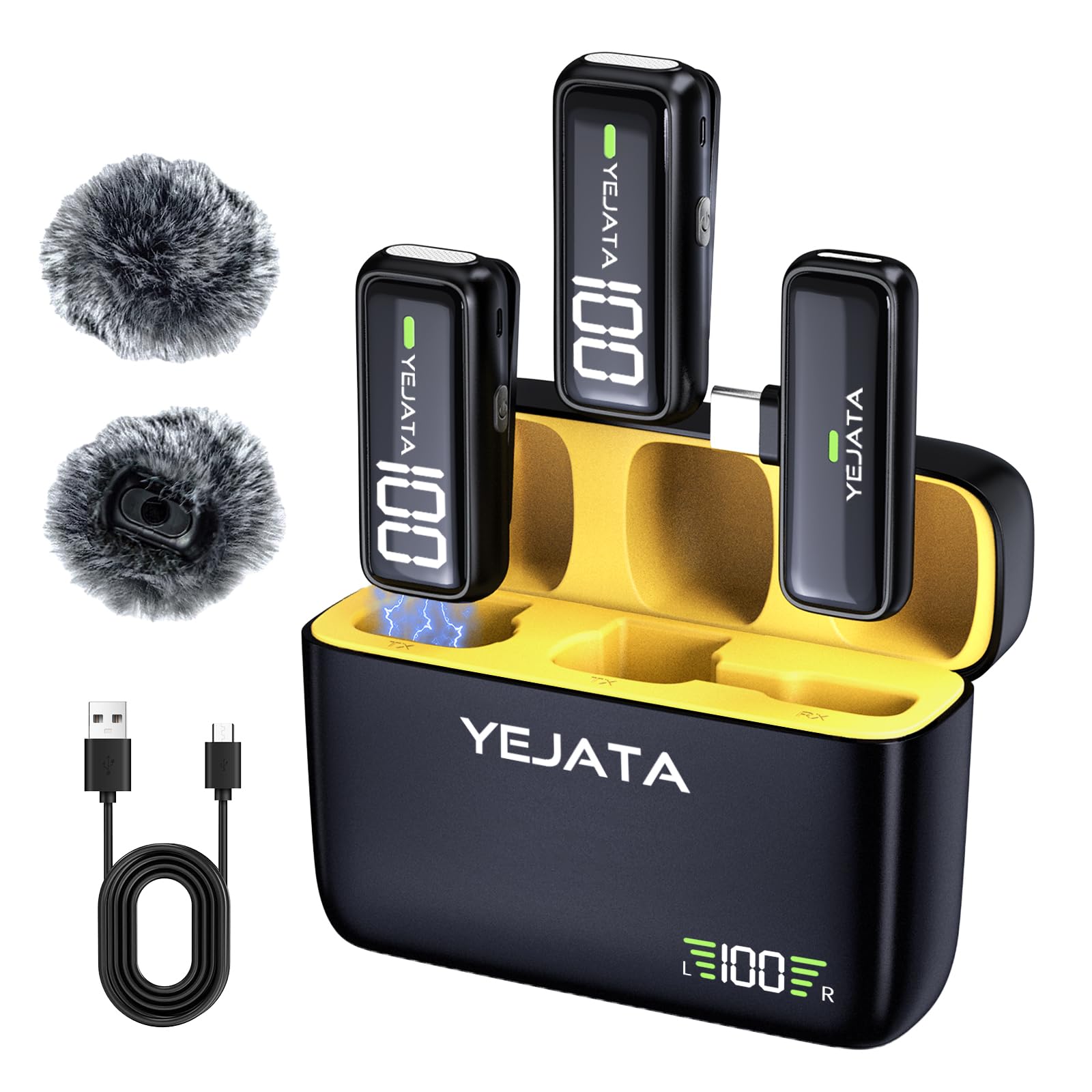 Microfono Wireless Da 2 Pezzi per Iphone Ipad Con Custodia Di Ricarica E Trasmet