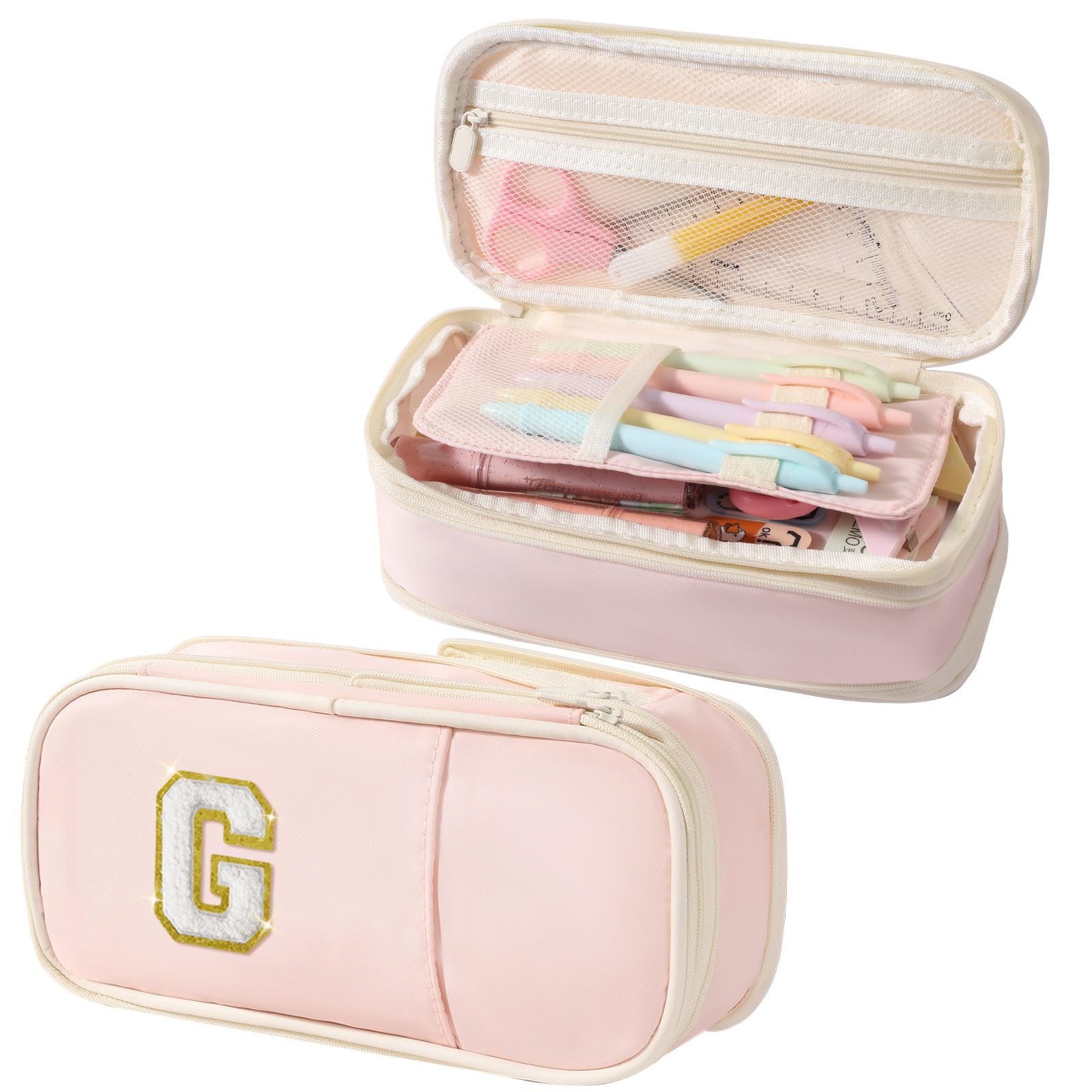 Janhavi Initial Large Capacity Premium Oxford Cute Aesthetic Pencil Case Pouch Bag Special School Supplies Colored Stationery Organizer Gifts for